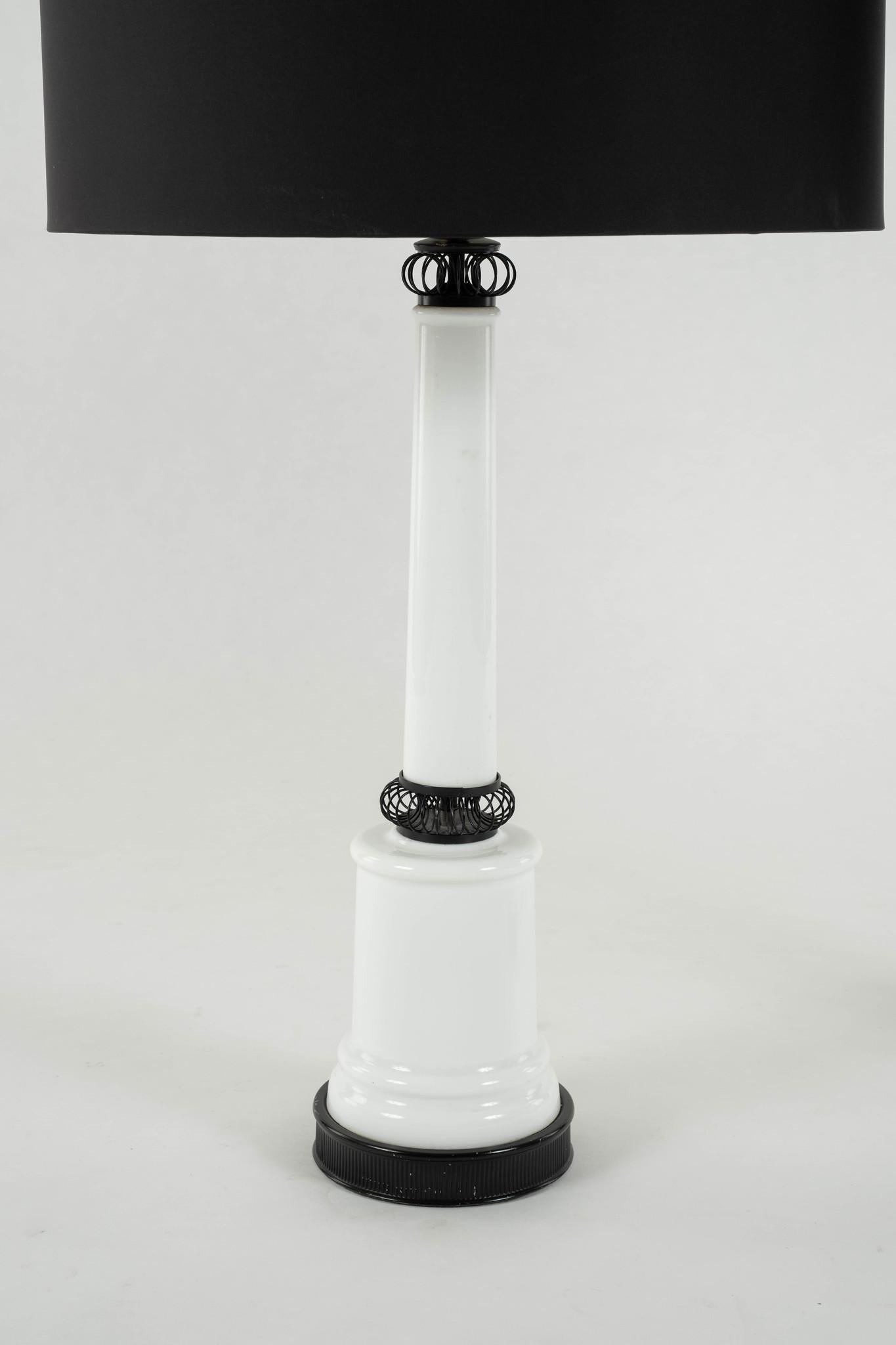 20th Century Pair Vintage Milk Glass Lamps For Sale