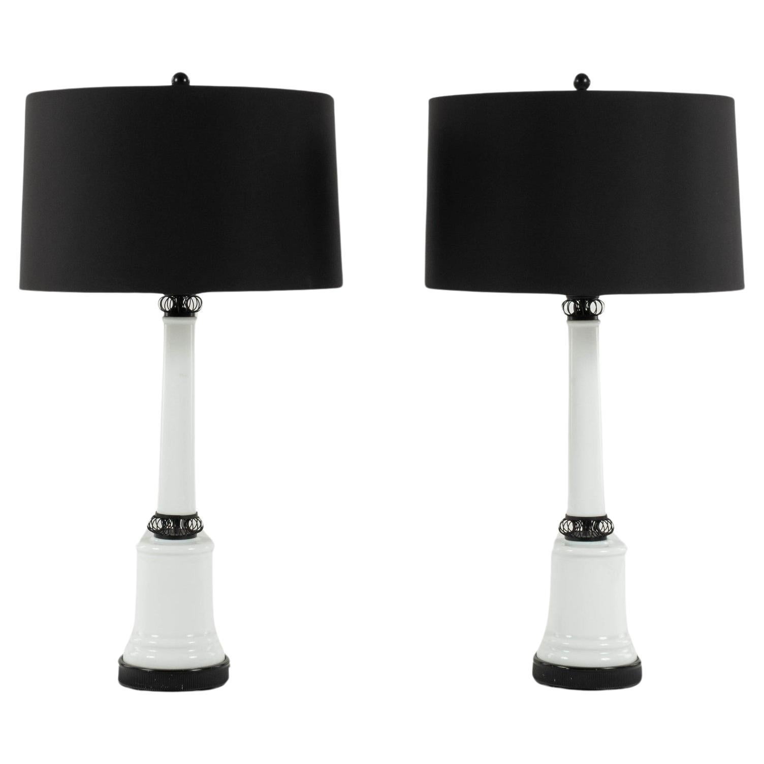 Pair Vintage Milk Glass Lamps