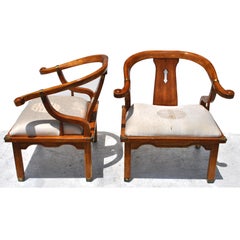 Pair of Vintage Ming Style Century Chin Hua Horseshoe Lounge Chairs