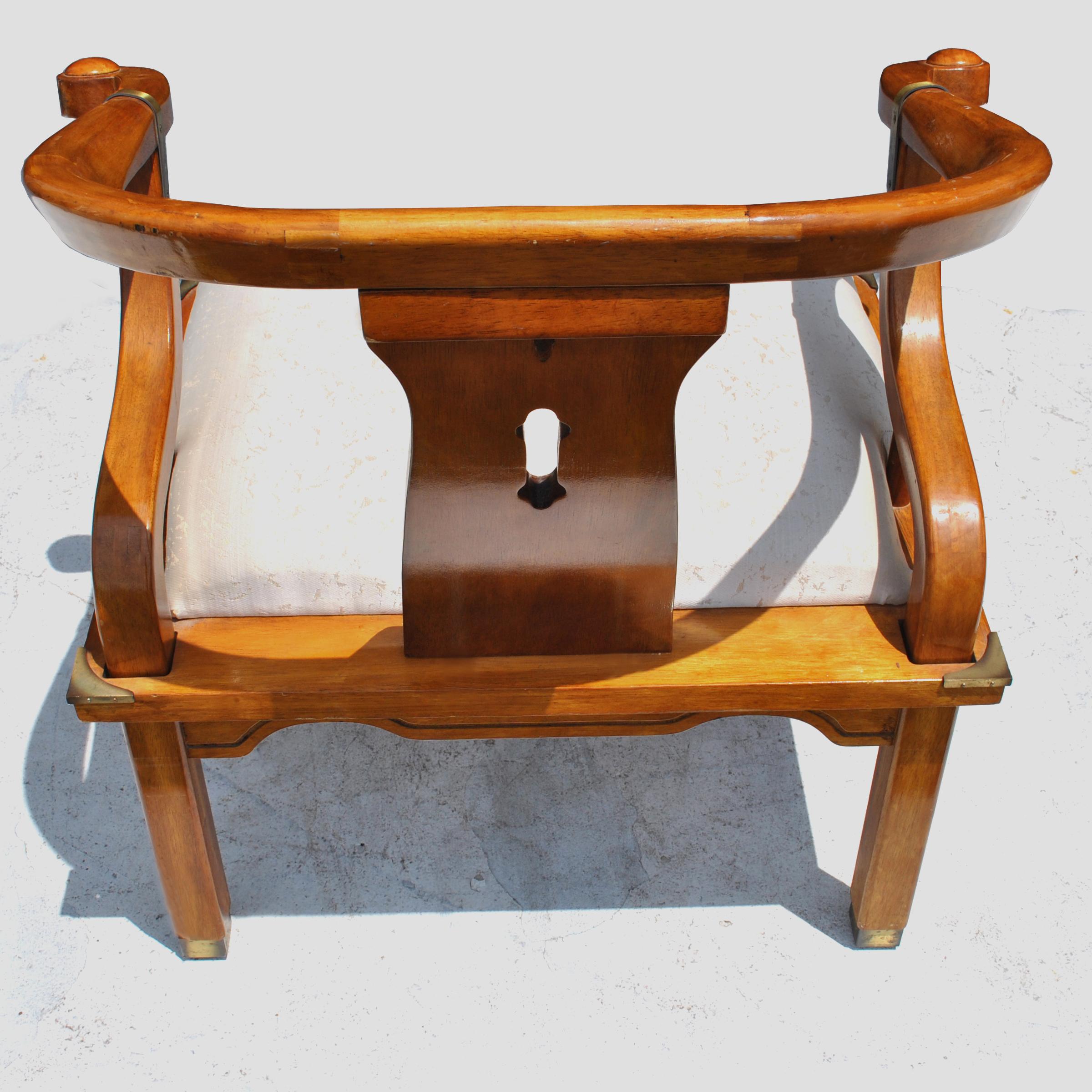 North American Pair of Vintage Ming Style Century Chin Hua Horseshoe Lounge Chairs