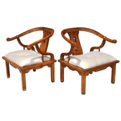 Pair of Vintage Ming Style Century Chin Hua Horseshoe Lounge Chairs