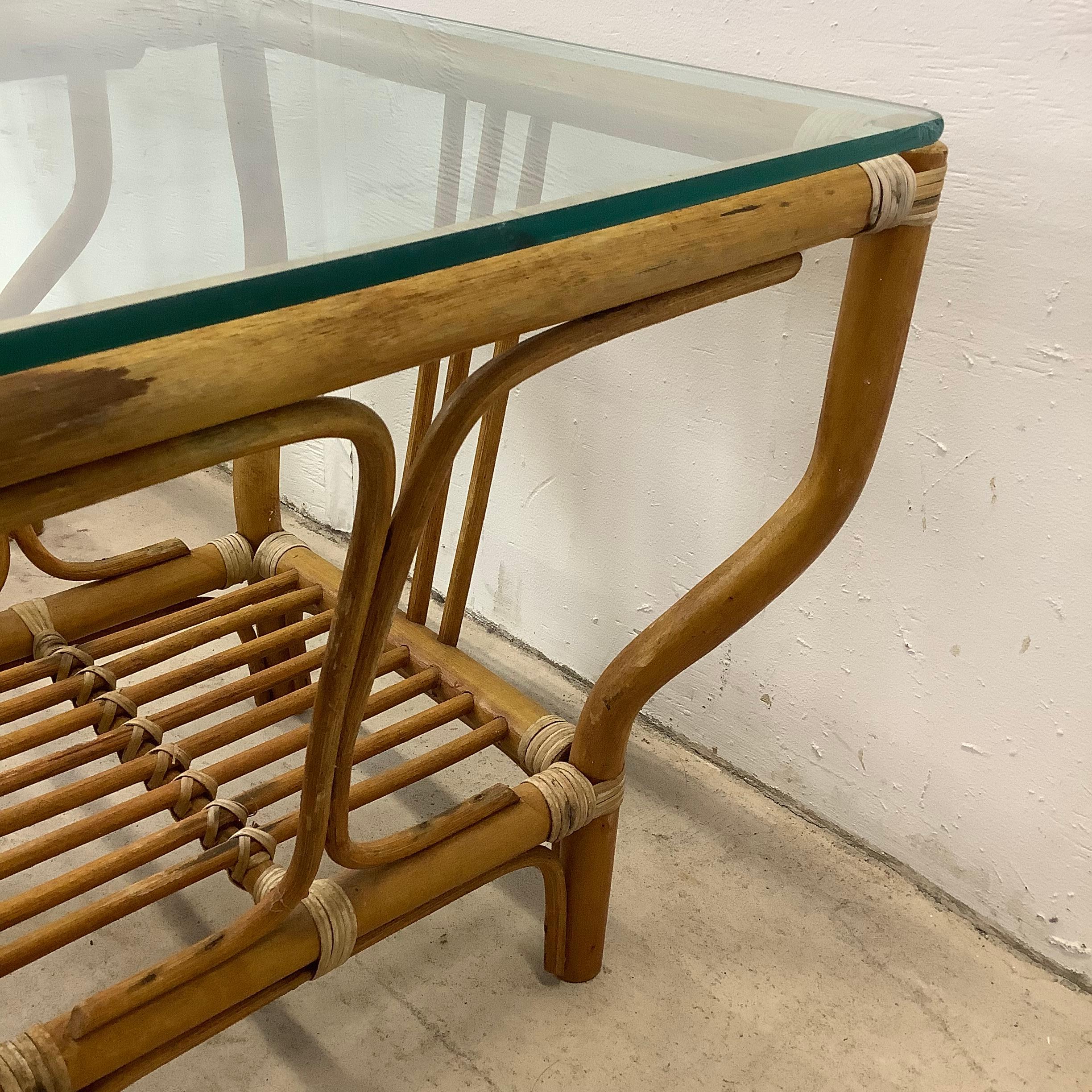 Pair Vintage Modern Boho Bamboo End Tables 7