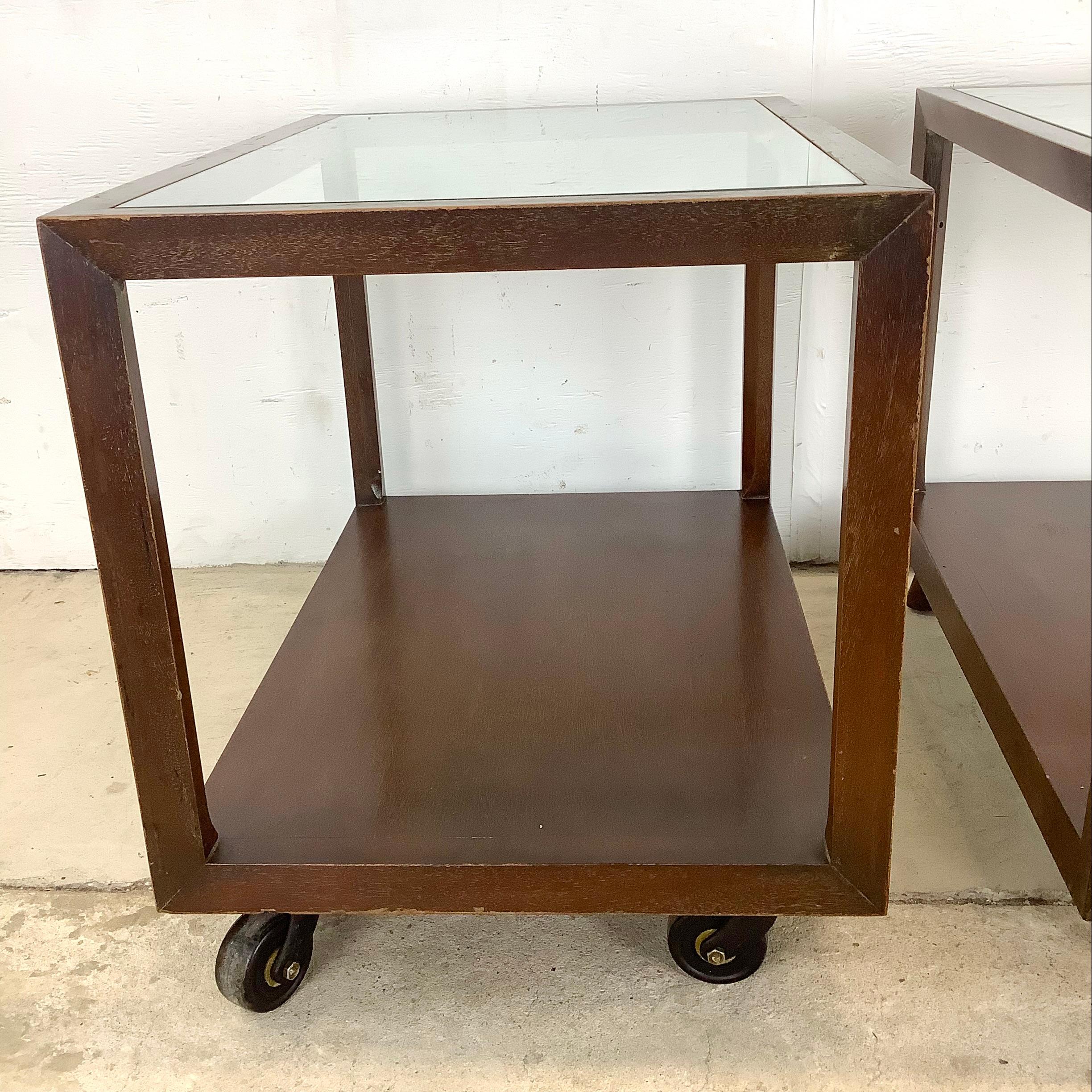Pair Vintage Modern Glass Top Side Tables For Sale at 1stDibs