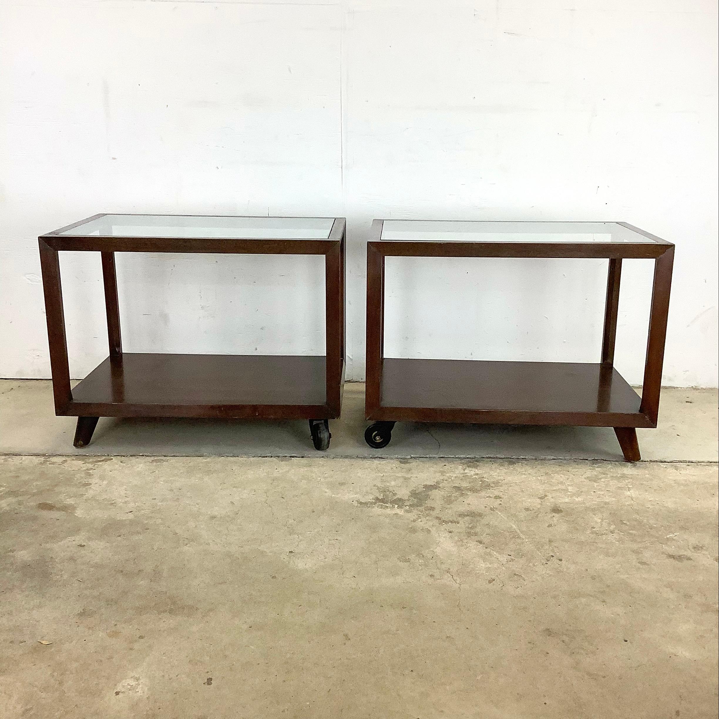 Pair Vintage Modern Glass Top Side Tables 6