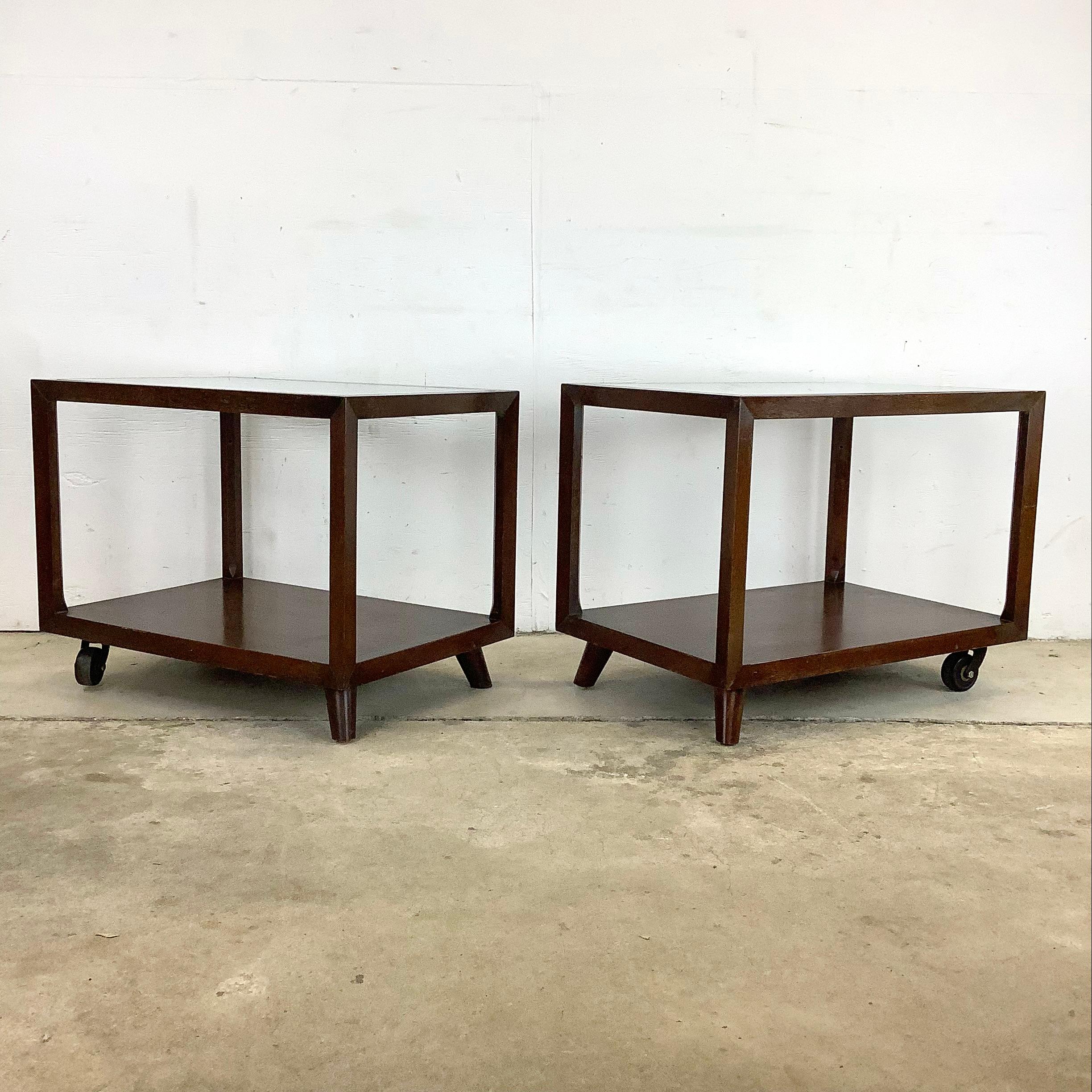 Mid-Century Modern Pair Vintage Modern Glass Top Side Tables