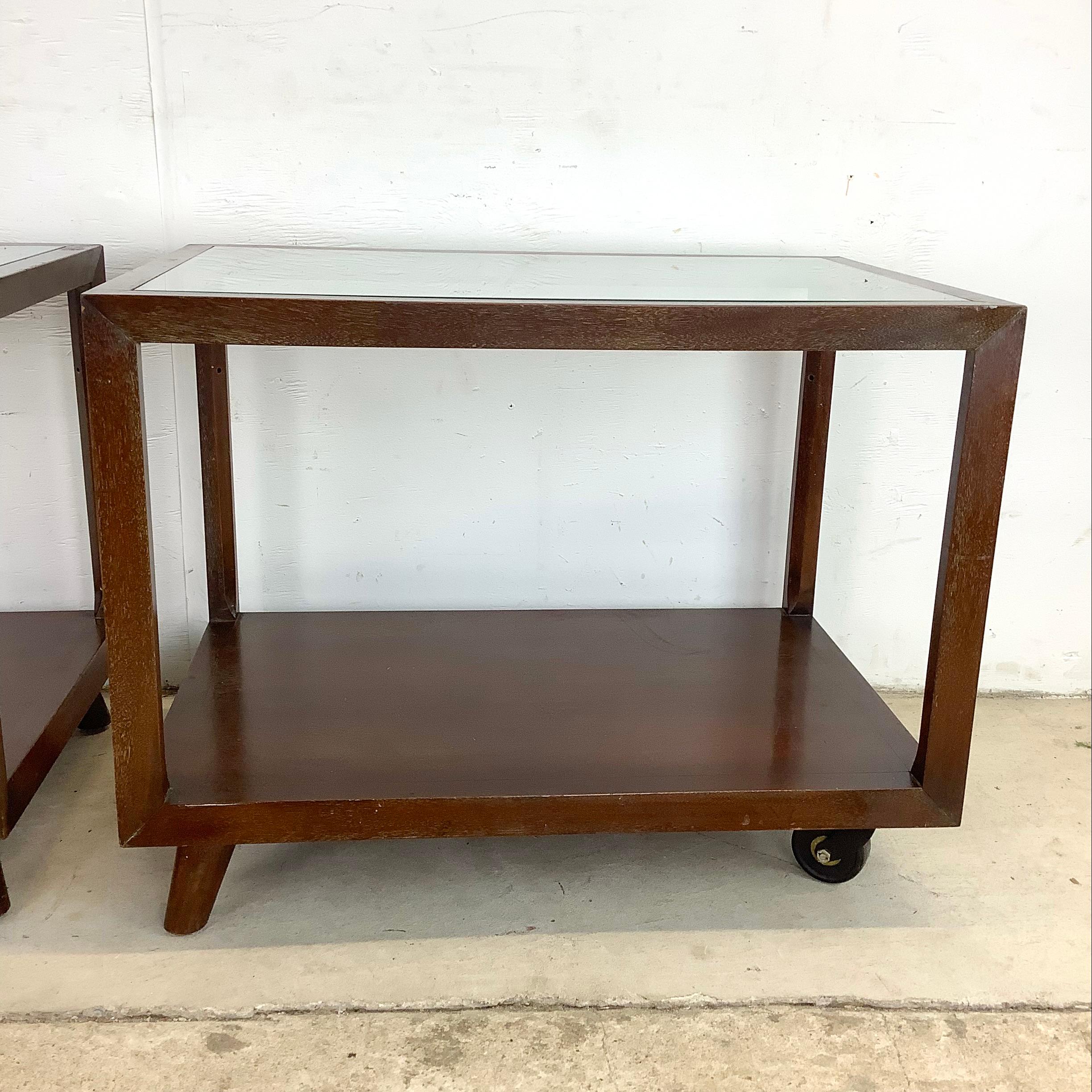 Pair Vintage Modern Glass Top Side Tables 2
