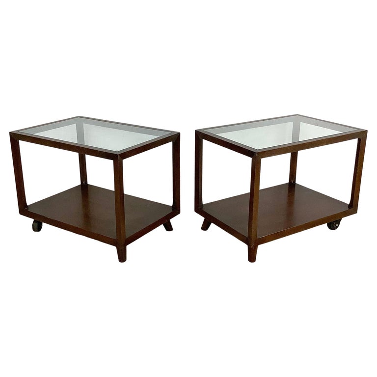 Pair Vintage Modern Glass Top Side Tables For Sale at 1stDibs