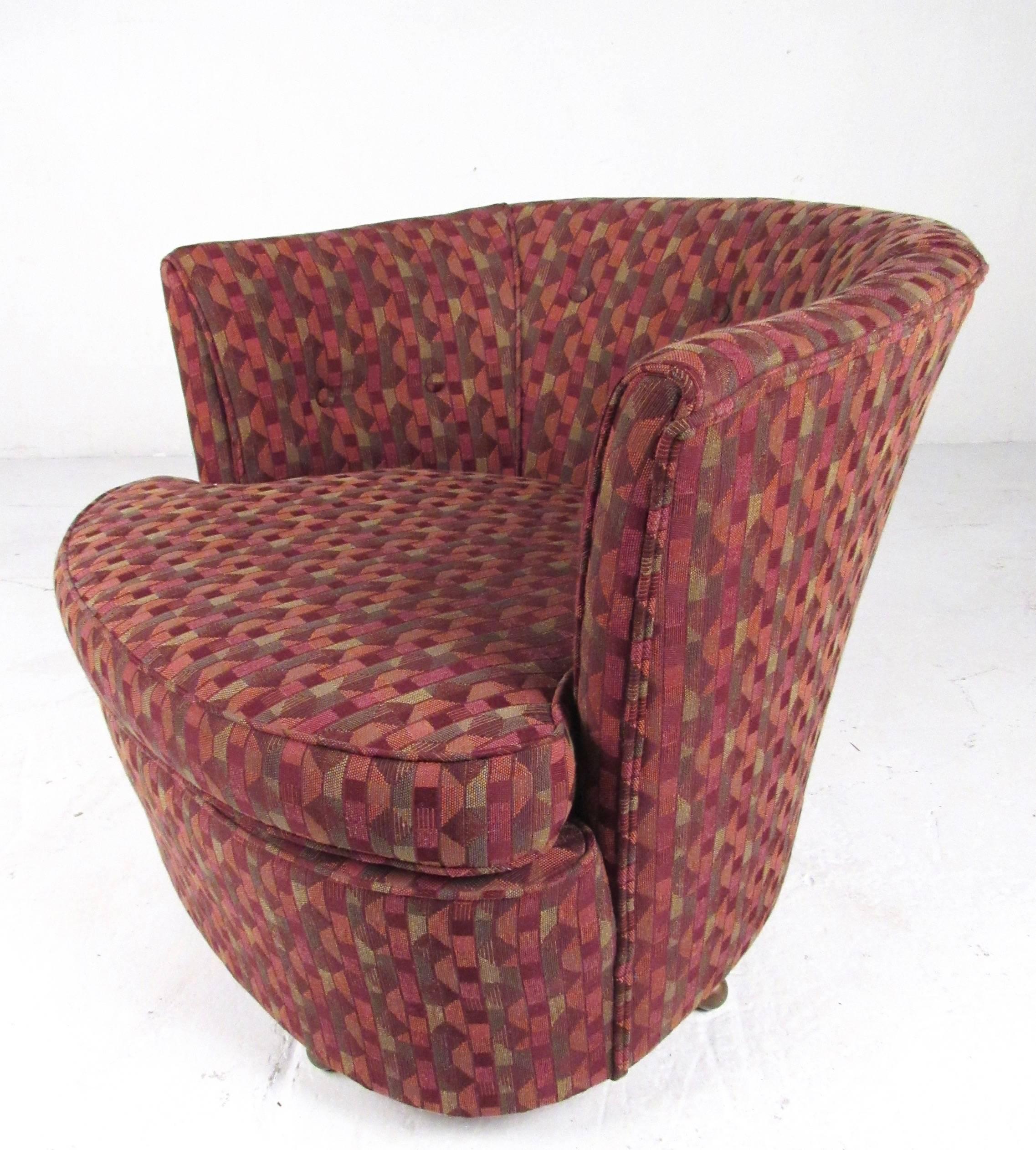 Upholstery Pair of Vintage Modern Swivel Club Chairs