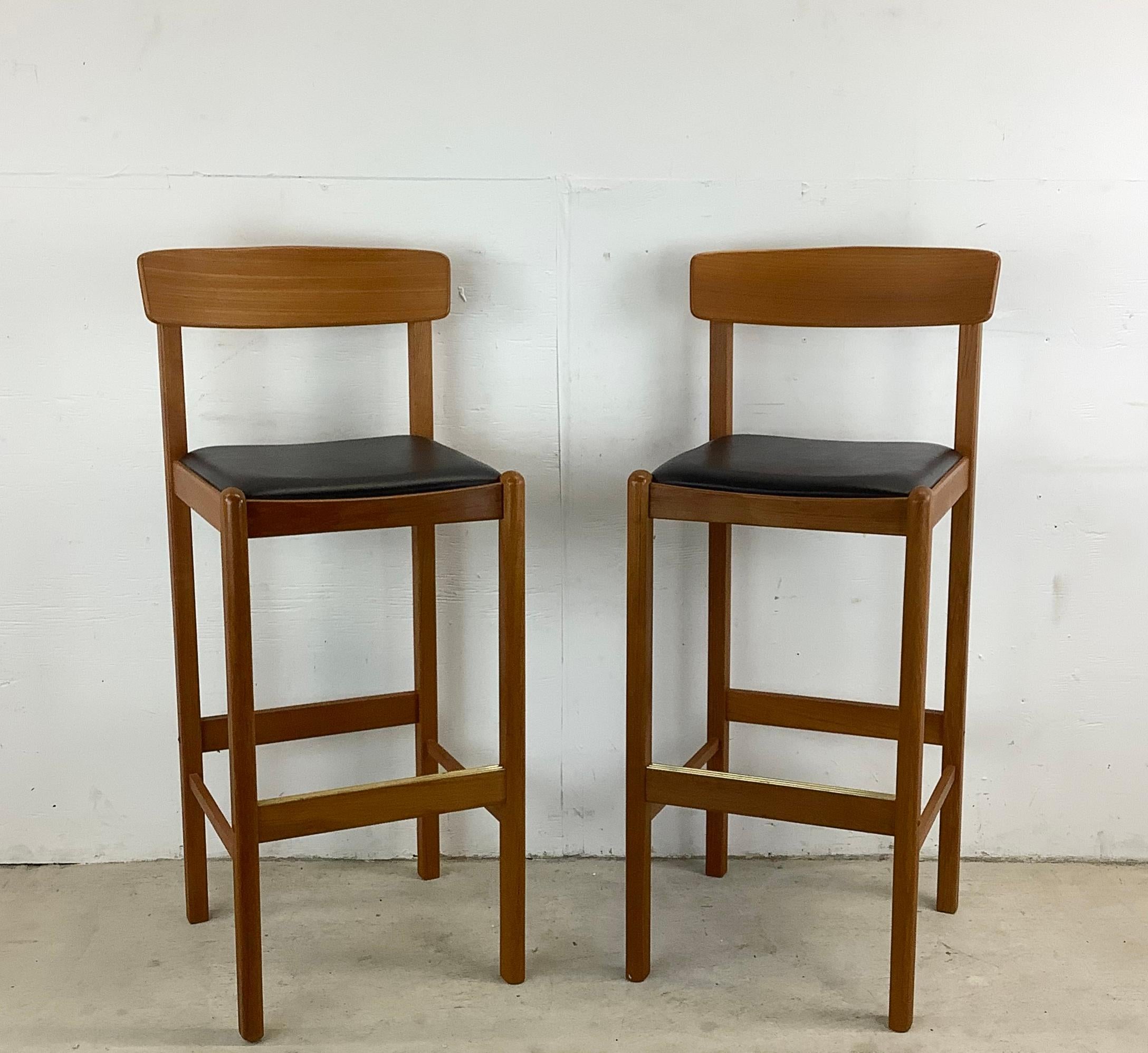 Scandinavian Modern Pair Vintage Modern Teak Barstools For Sale
