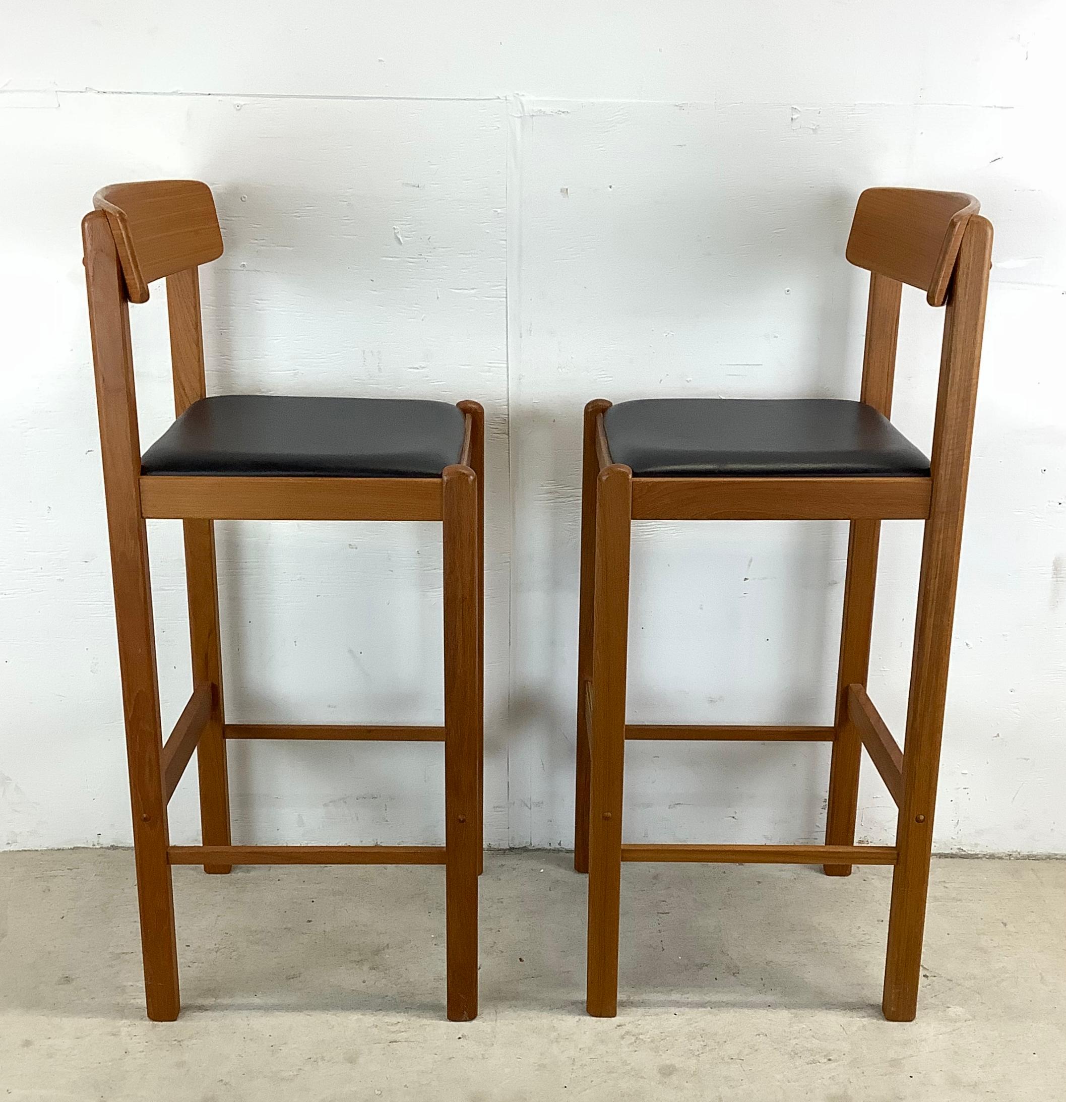 Upholstery Pair Vintage Modern Teak Barstools For Sale