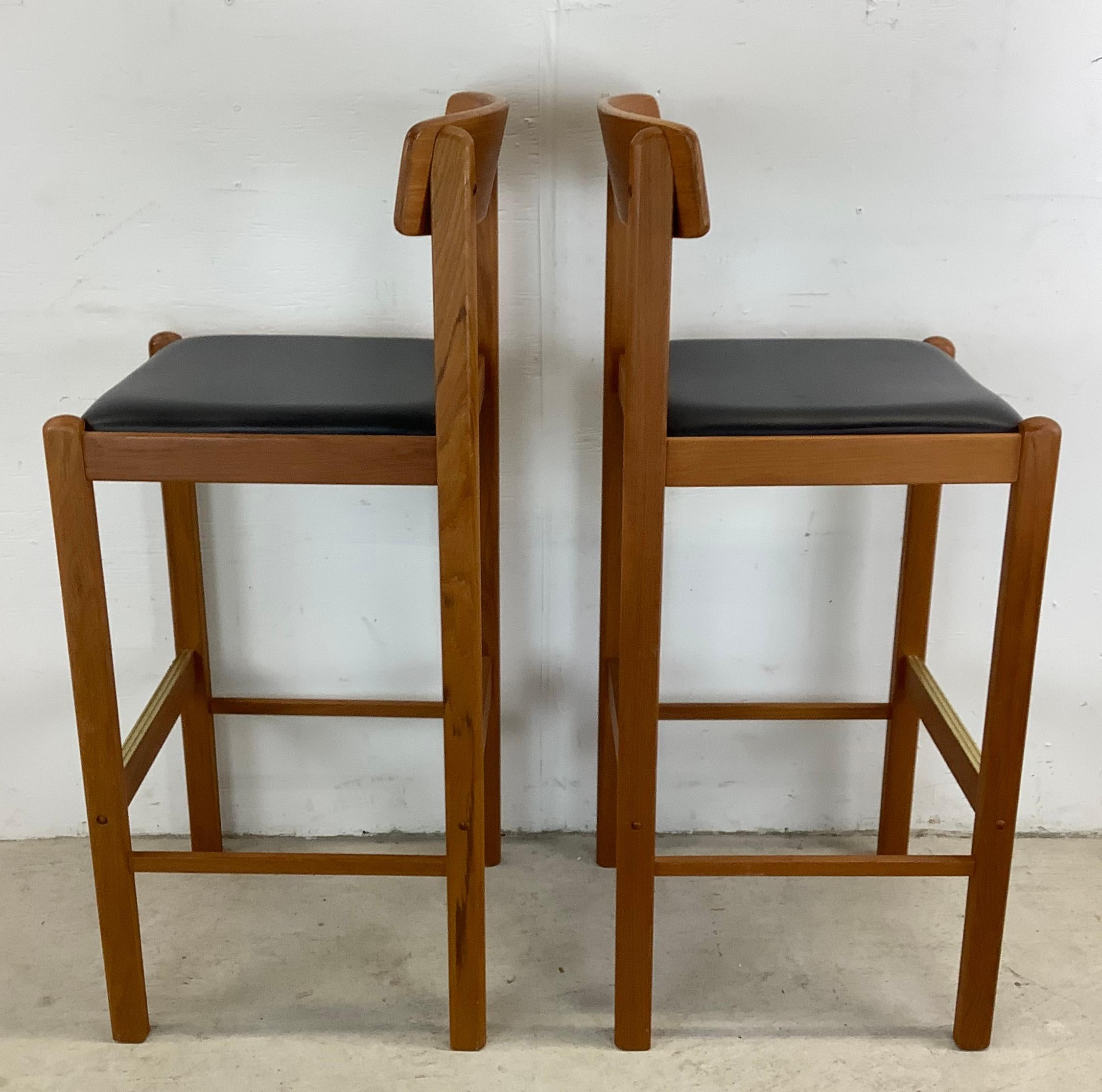 Pair Vintage Modern Teak Barstools For Sale 1