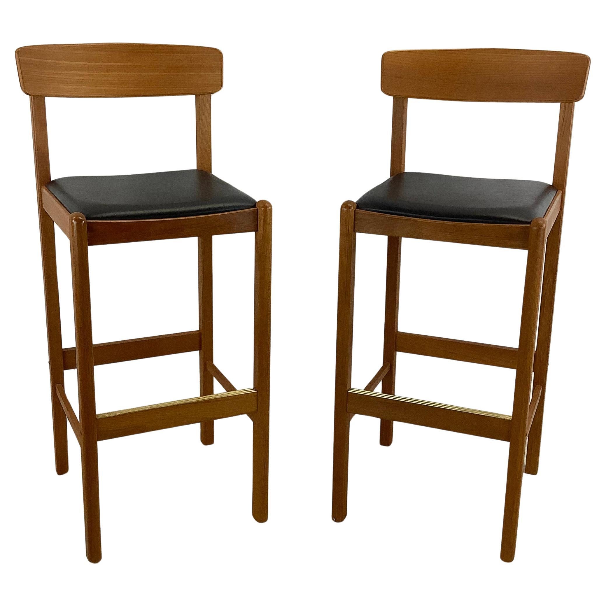 Pair Vintage Modern Teak Barstools For Sale