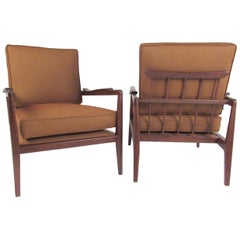 Pair Vintage Modern Walnut Lounge Chairs