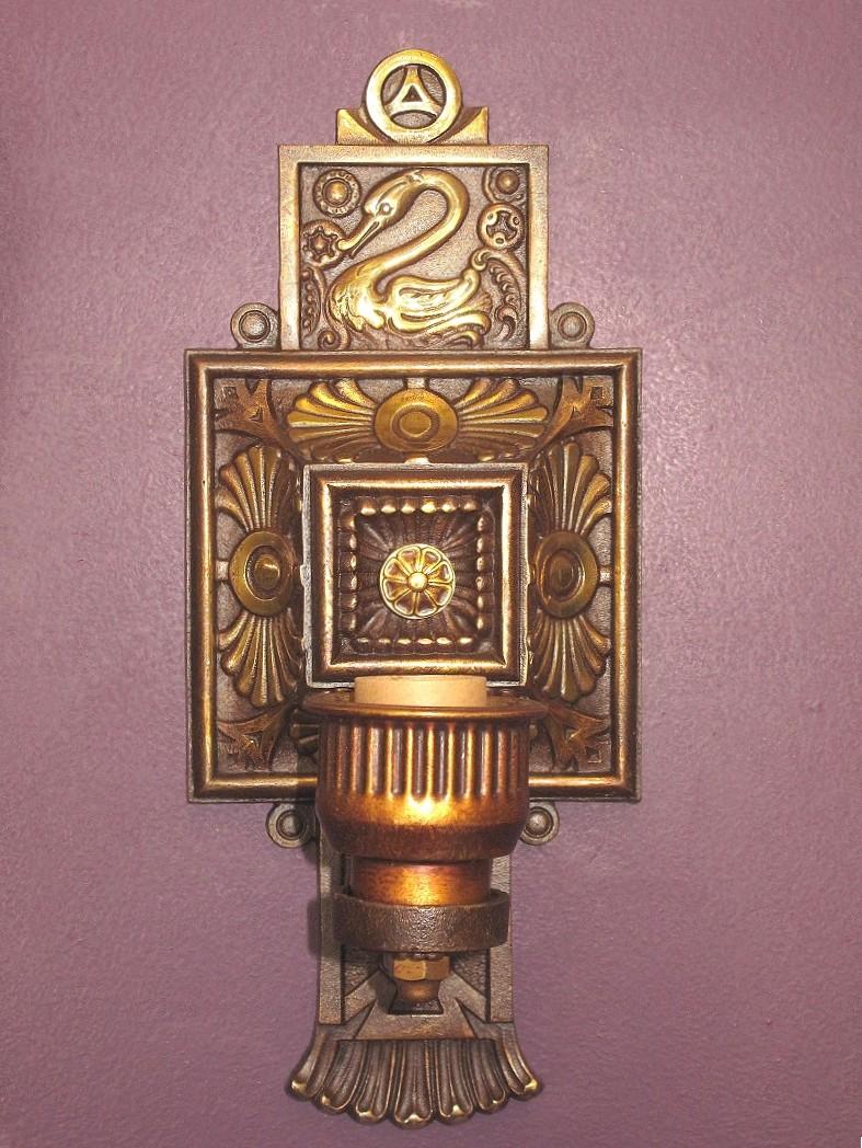 Pair Vintage Moe Bridges Art Deco Sconces with Swan In Good Condition For Sale In Prescott, US