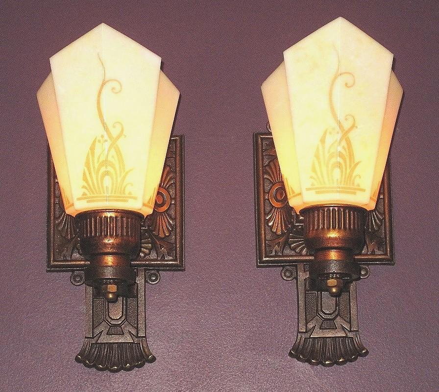 19th Century Pair Vintage Moe Bridges Art Deco Sconces with Swan For Sale