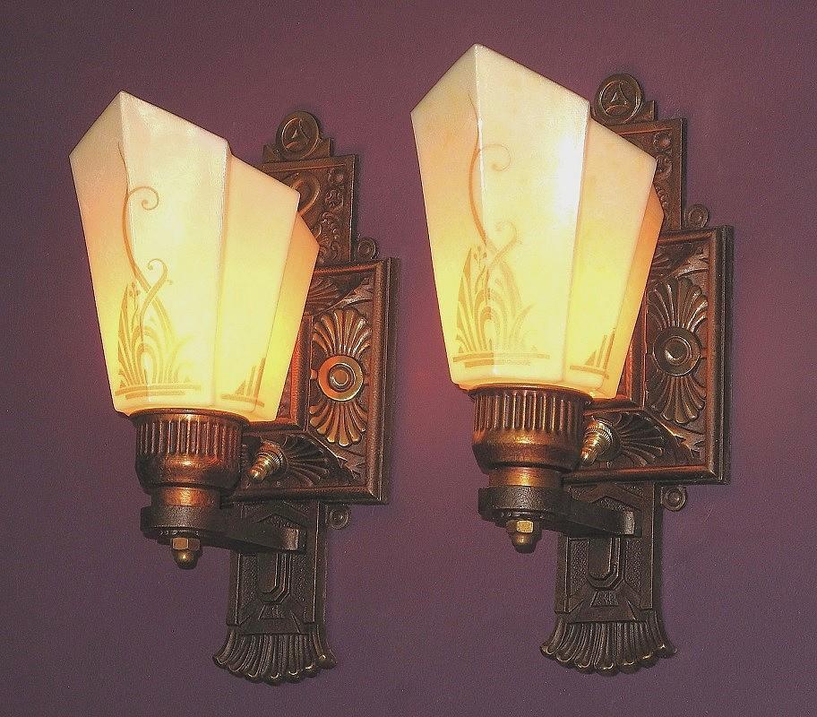 Brass Pair Vintage Moe Bridges Art Deco Sconces with Swan For Sale