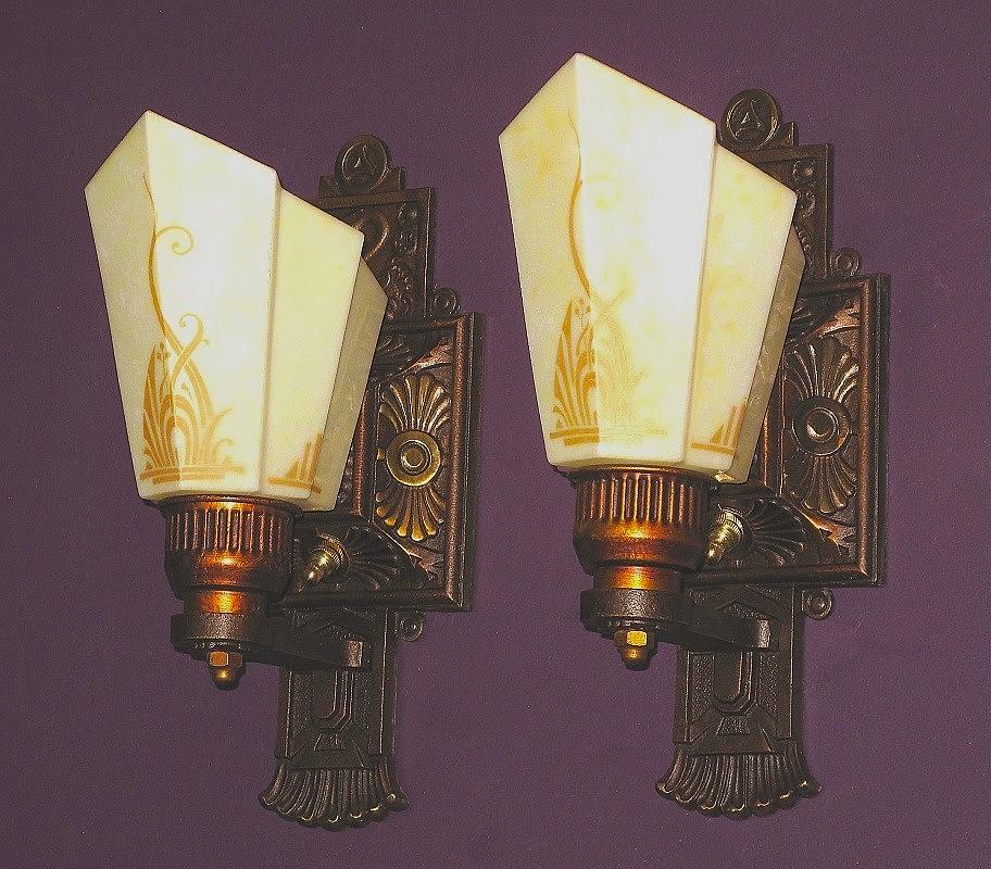 Pair Vintage Moe Bridges Art Deco Sconces with Swan For Sale 1