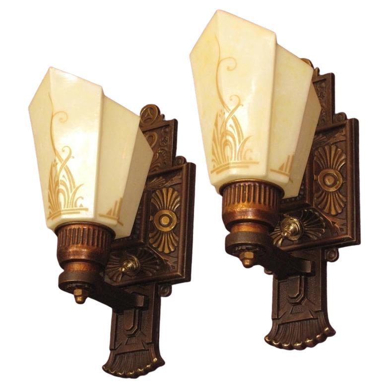 Pair Vintage Moe Bridges Art Deco Sconces with Swan