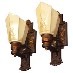 Pair Vintage Moe Bridges Art Deco Sconces with Swan