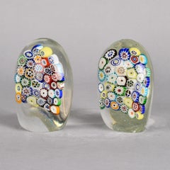 Pair Vintage Murano Glass Millefiori Bookends