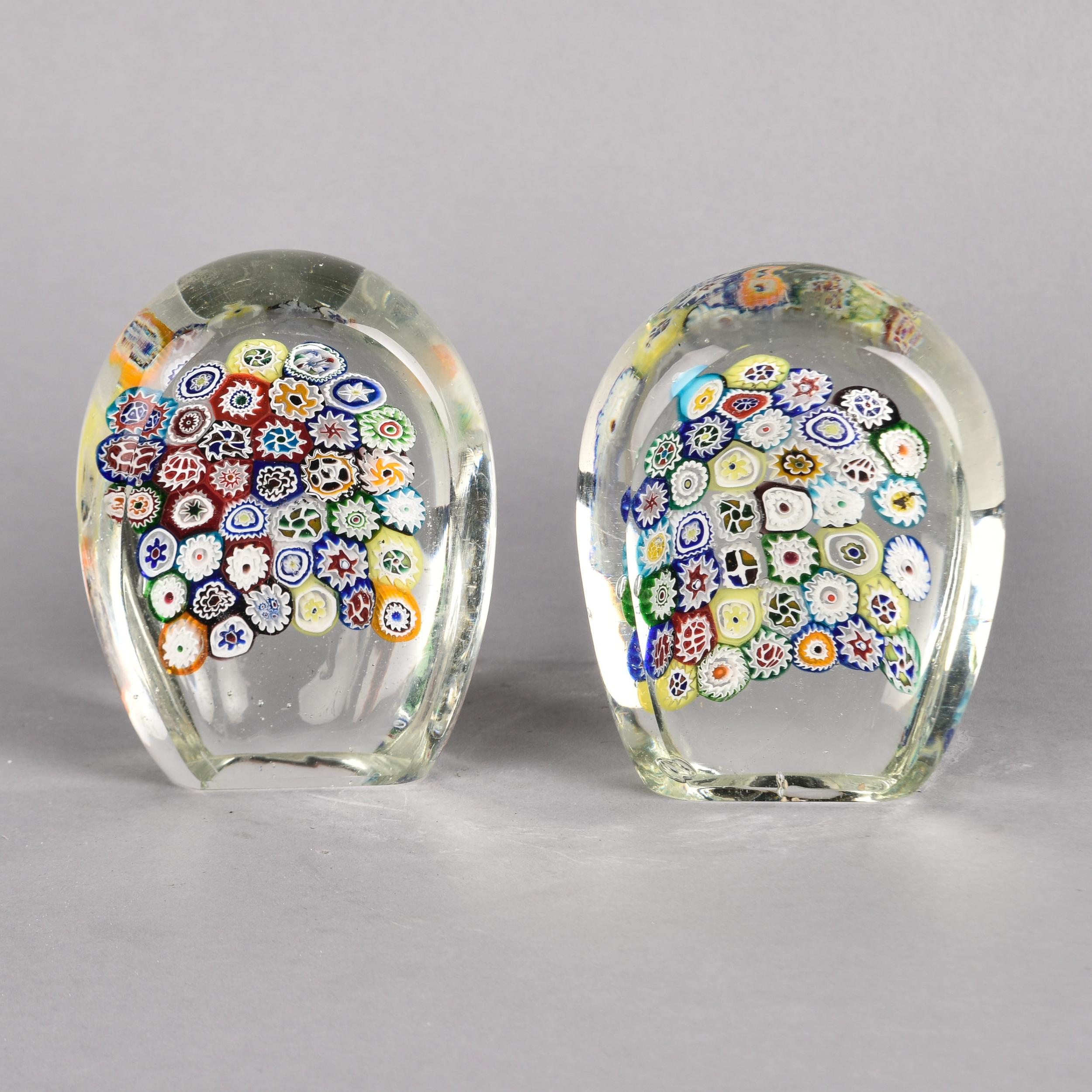 Pair Vintage Murano Glass Millefiori Bookends In Good Condition For Sale In Troy, MI