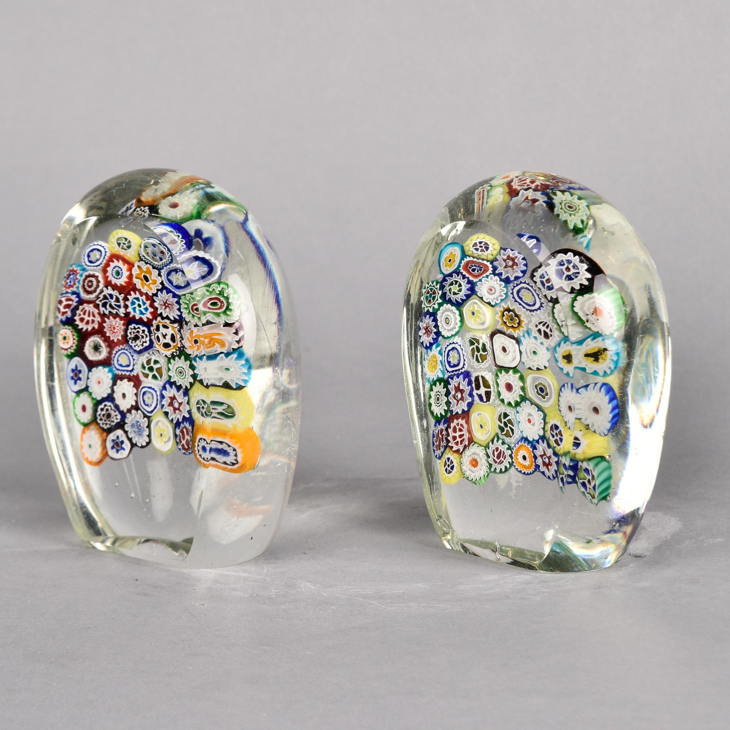 20th Century Pair Vintage Murano Glass Millefiori Bookends For Sale