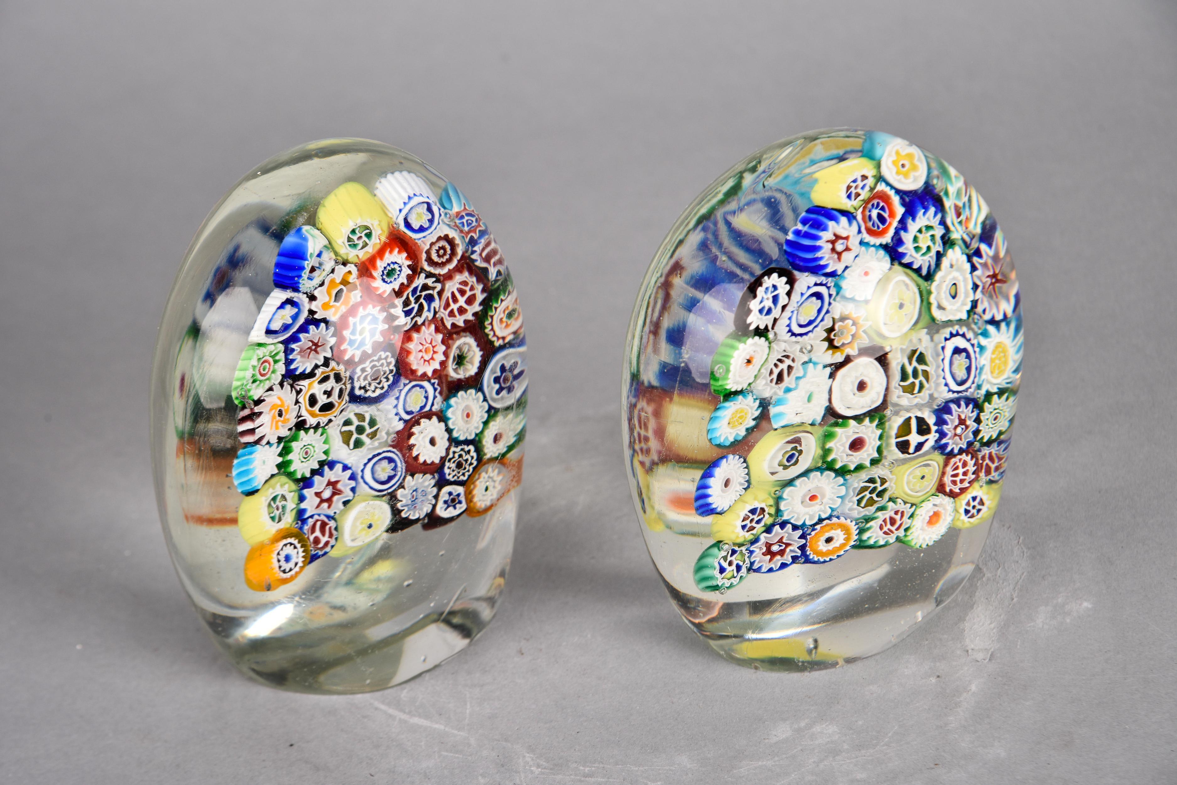 Pair Vintage Murano Glass Millefiori Bookends For Sale 1