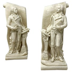 Pair Vintage Musical Figural Sculptors Male Book Ends Wolfgang Amadeus Mozart