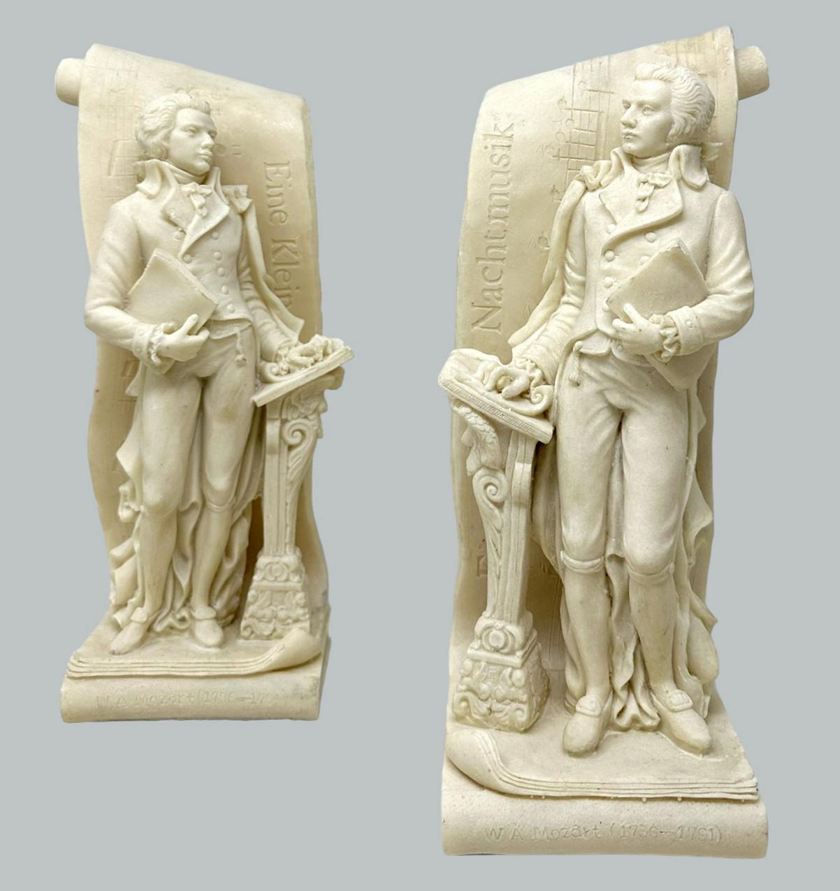 Paire de sculpteurs musiciens masculins d'antiquités serre-livres Wolfgang Amadeus Mozart Bon état - En vente à Dublin, Ireland