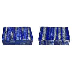 Pair Vintage Natural Lapis Lazuli Boxes Beech Forest