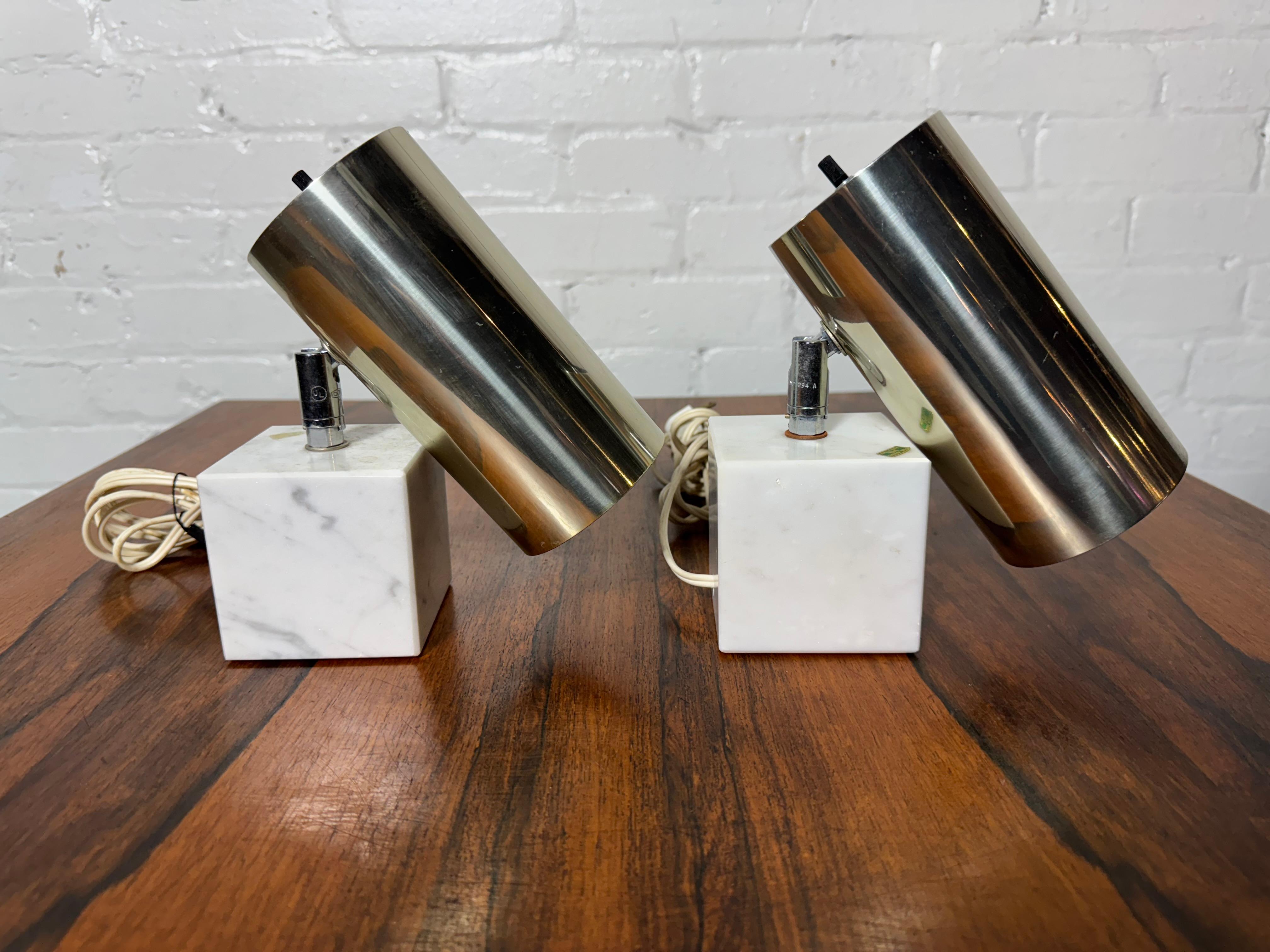 Mid-Century Modern Pair Vintage Neal Small for Koch & Lowy Marble and chrome Lamps For Sale