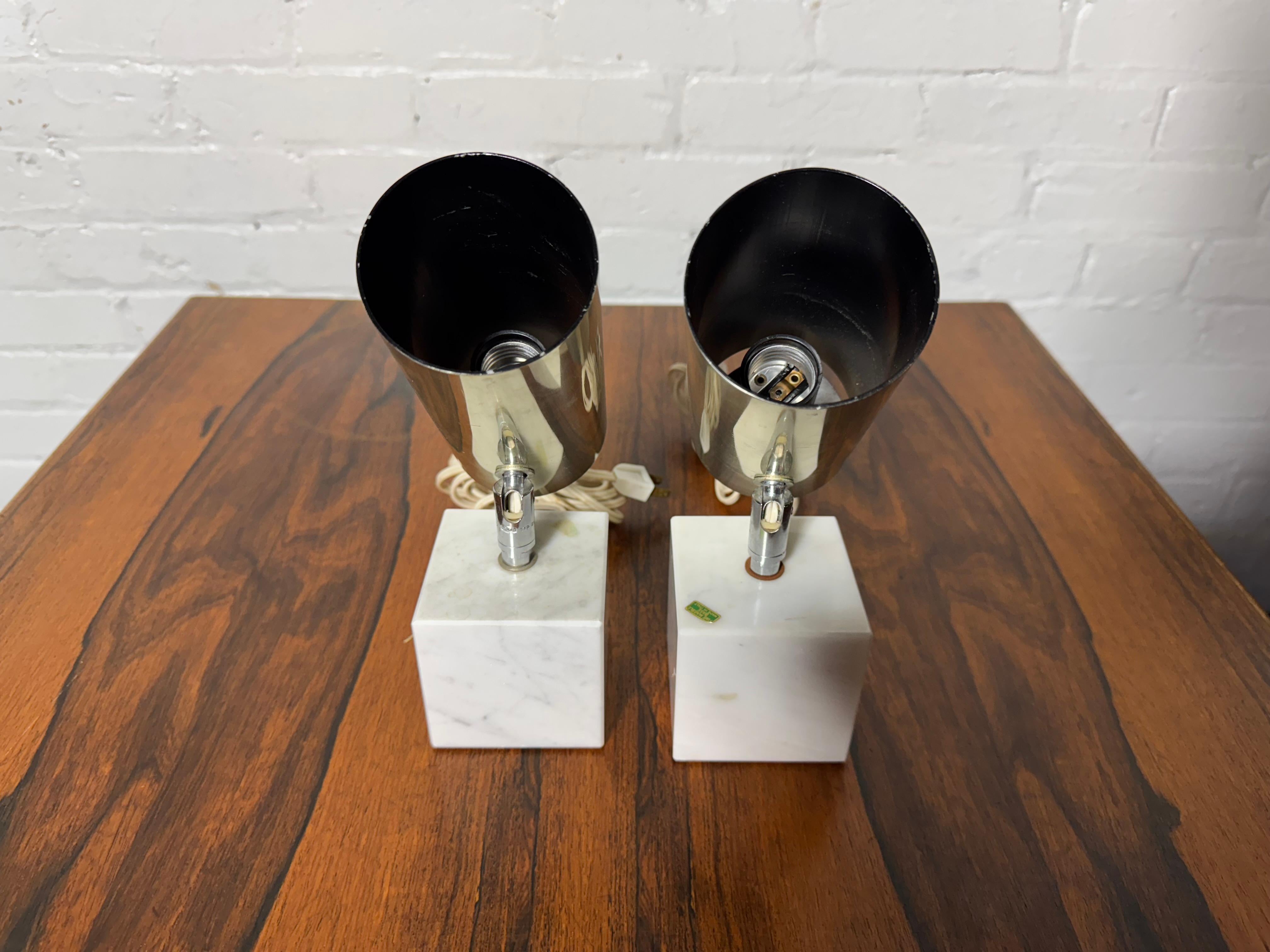 American Pair Vintage Neal Small for Koch & Lowy Marble and chrome Lamps For Sale