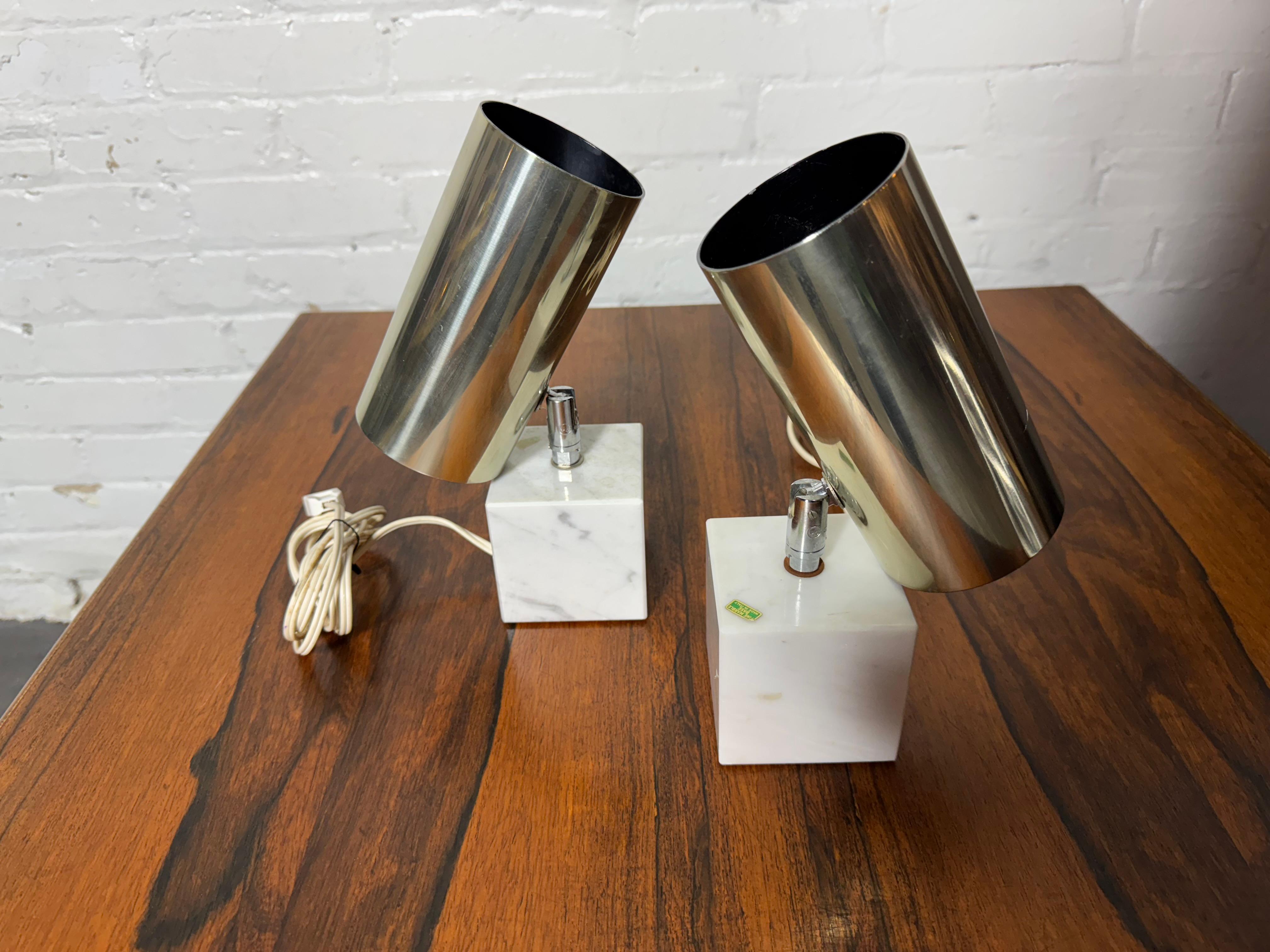 Pair Vintage Neal Small for Koch & Lowy Marble and chrome Lamps In Good Condition For Sale In Buffalo, NY