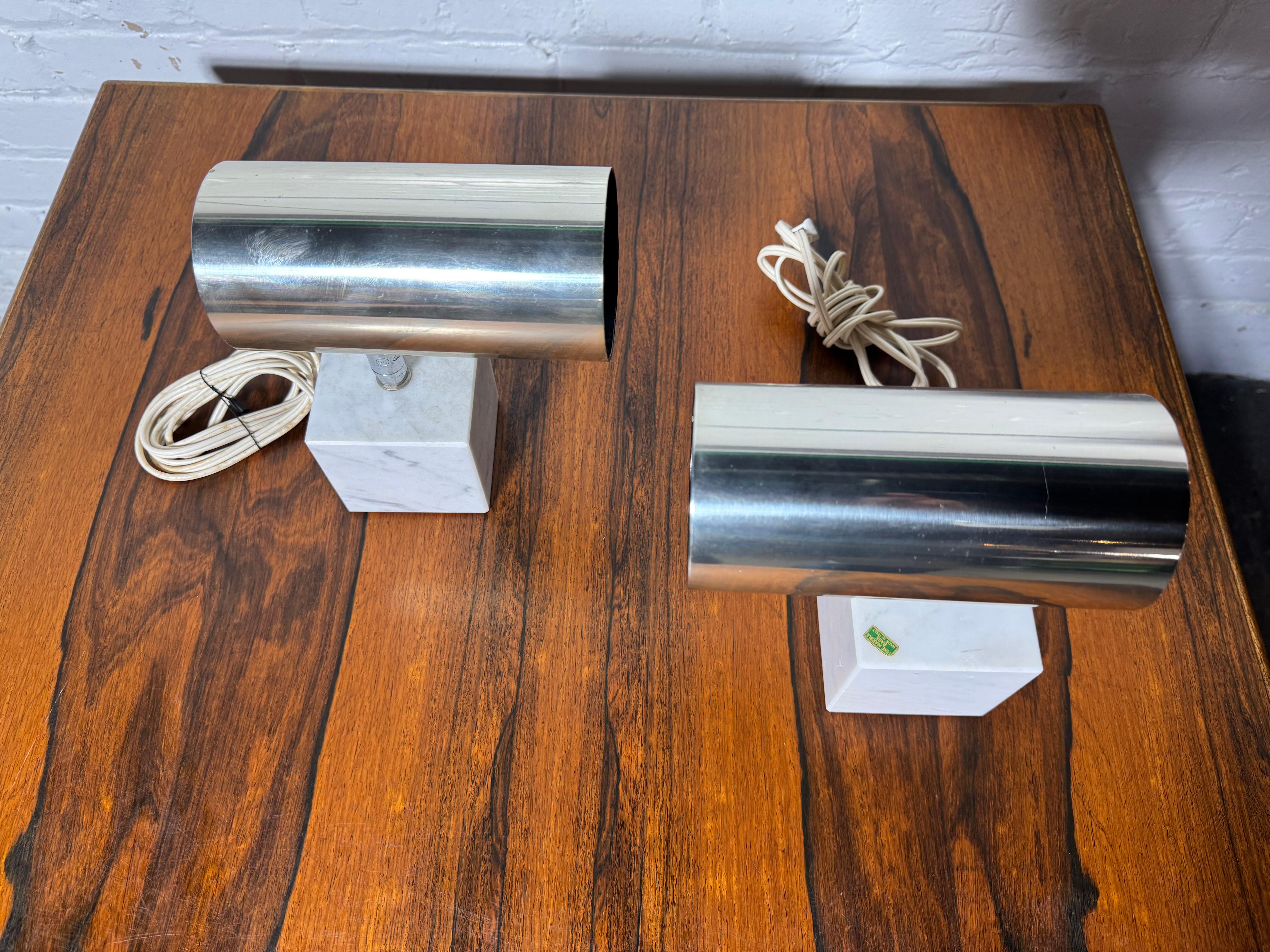 Late 20th Century Pair Vintage Neal Small for Koch & Lowy Marble and chrome Lamps For Sale
