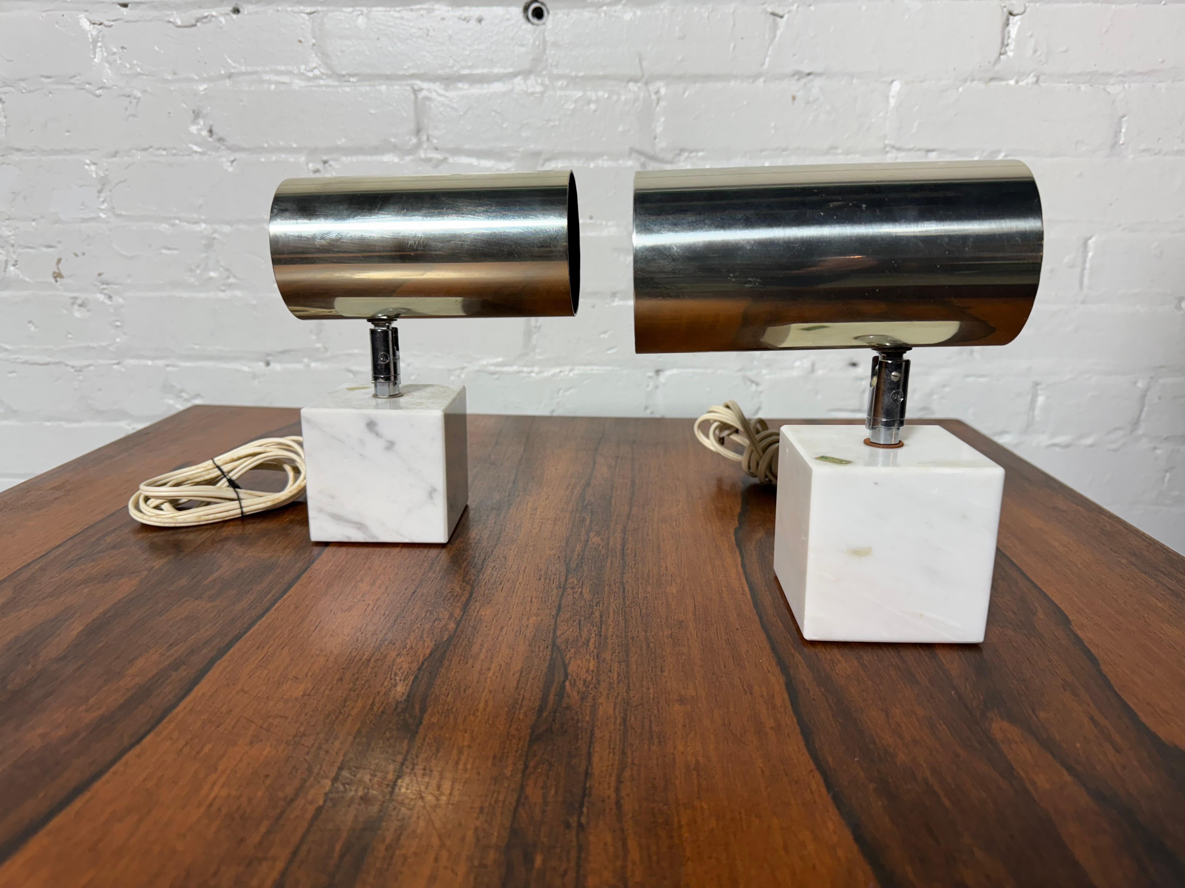 Chrome Pair Vintage Neal Small for Koch & Lowy Marble and chrome Lamps For Sale