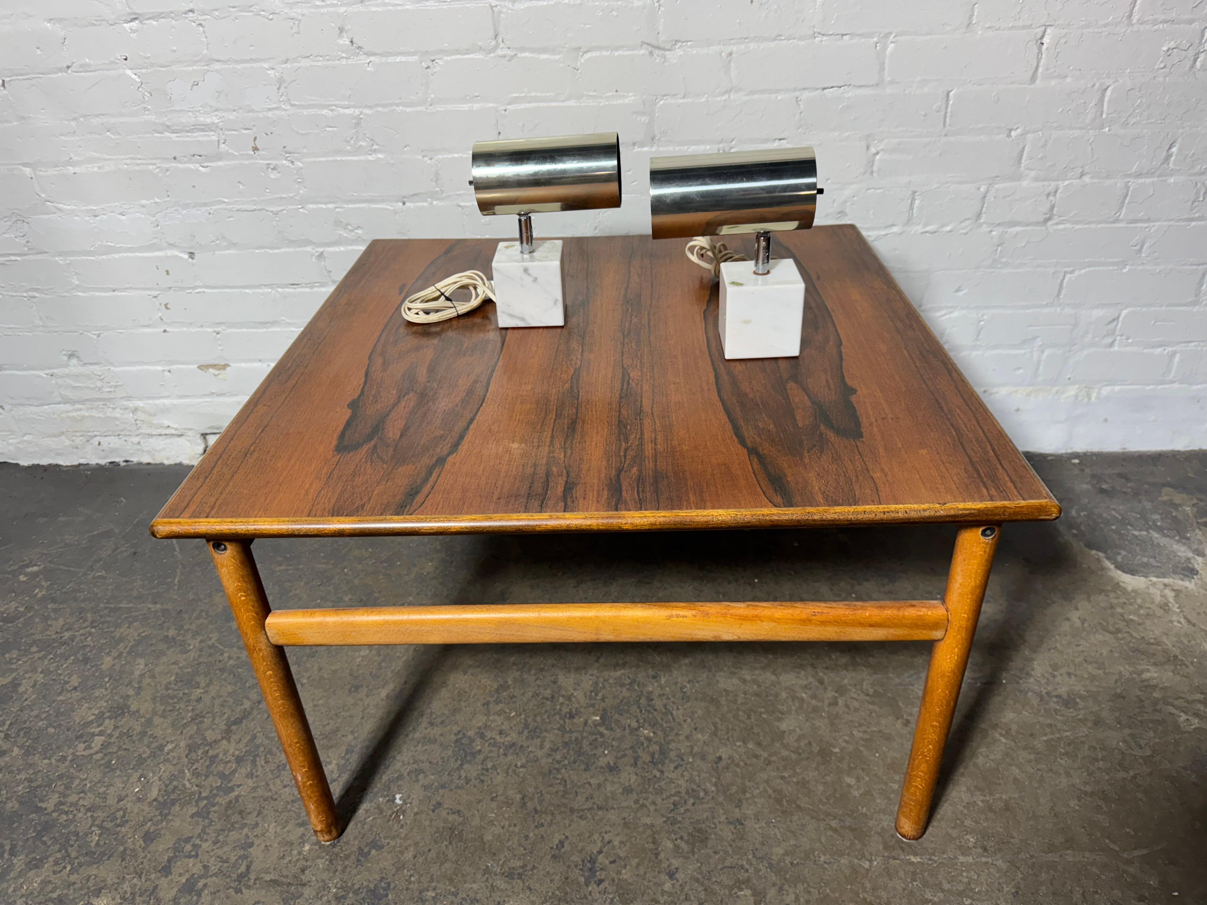 Pair Vintage Neal Small for Koch & Lowy Marble and chrome Lamps For Sale 1