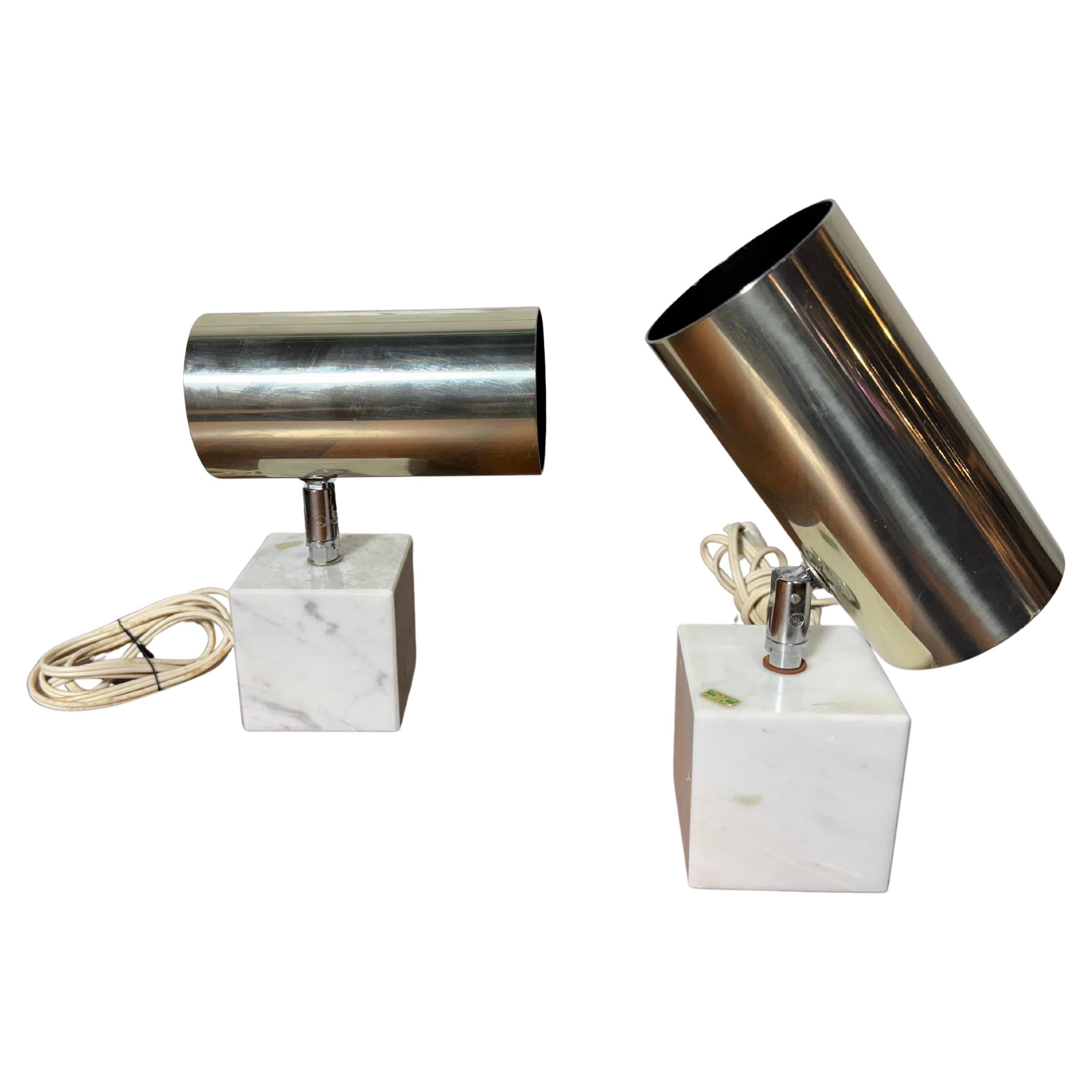 Pair Vintage Neal Small for Koch & Lowy Marble and chrome Lamps For Sale