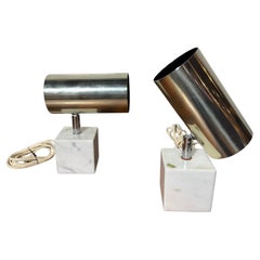 Pair Vintage Neal Small for Koch & Lowy Marble and chrome Lamps