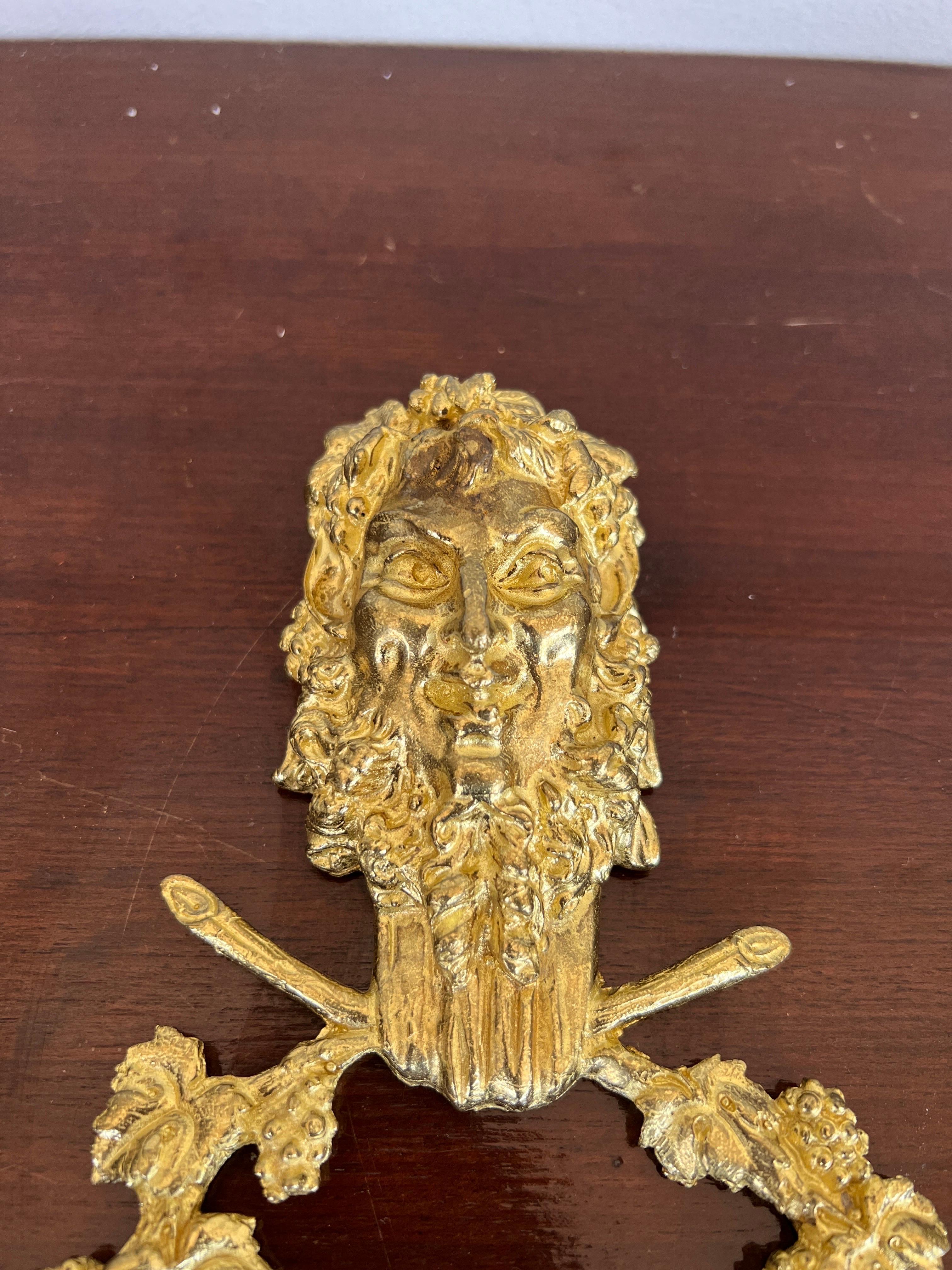 Pair, Vintage Neoclassical Style Gilt Bronze Satyr Form Wall Accents In Good Condition For Sale In Atlanta, GA