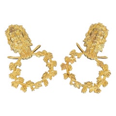 Pair, Vintage Neoclassical Style Gilt Bronze Satyr Form Wall Accents