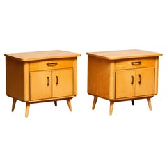 Pair Romantic Vintage Nightstands / Bedside Tables in Elm. Sweden 1940s