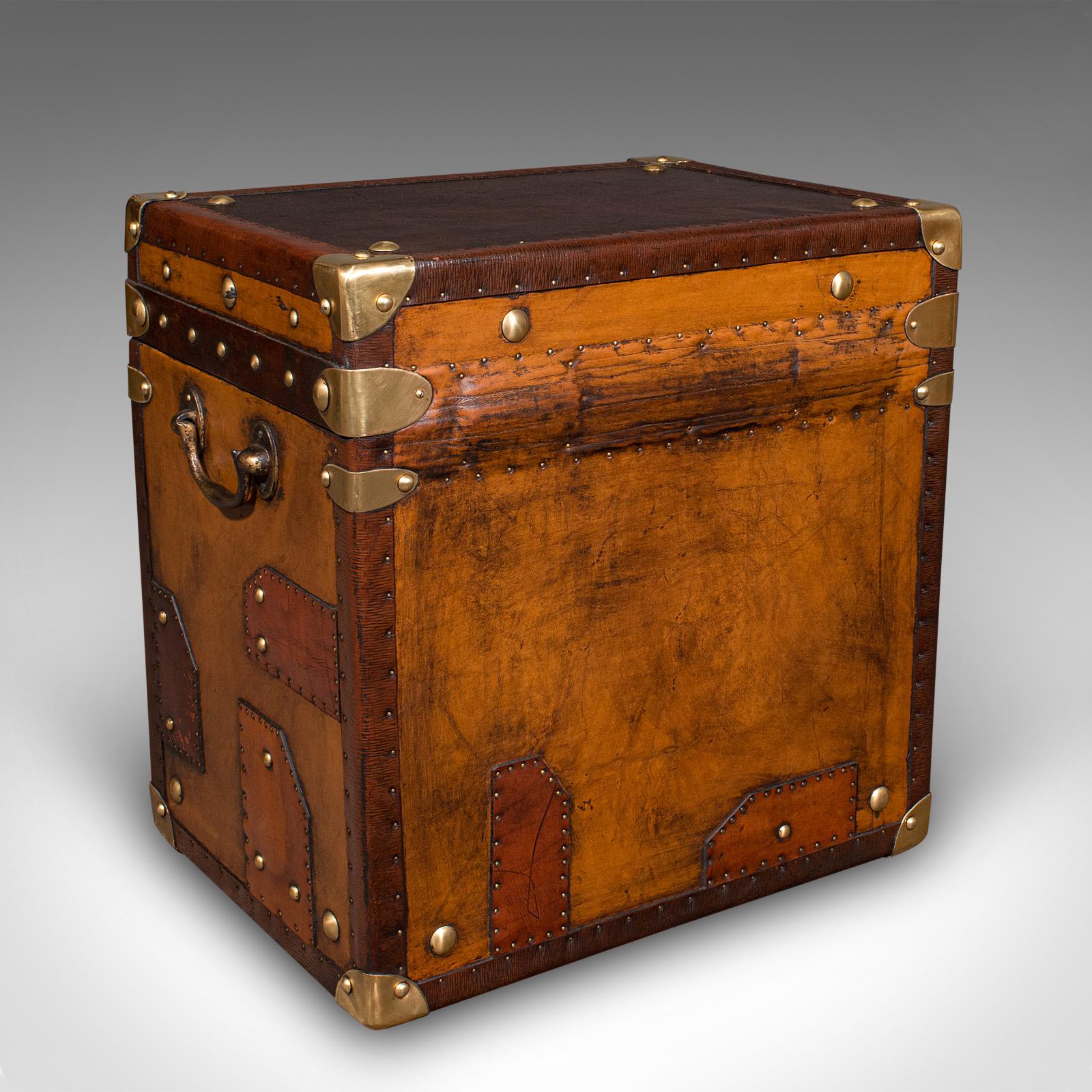 Brass Pair, Vintage Officer's Campaign Luggage Cases, English, Bedside Nightstands For Sale