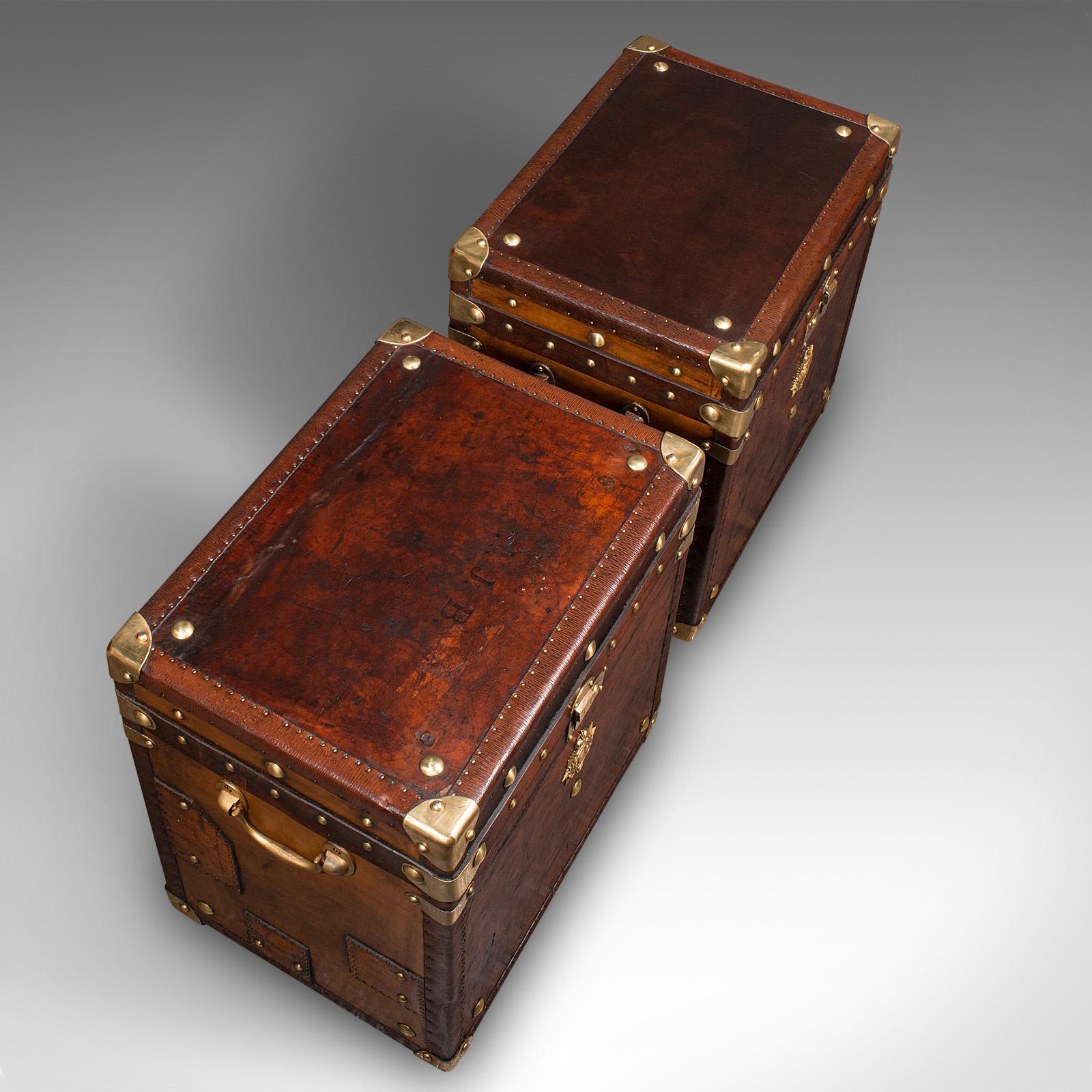 Pair, Vintage Officer's Campaign Luggage Cases, English, Bedside Nightstands For Sale 1