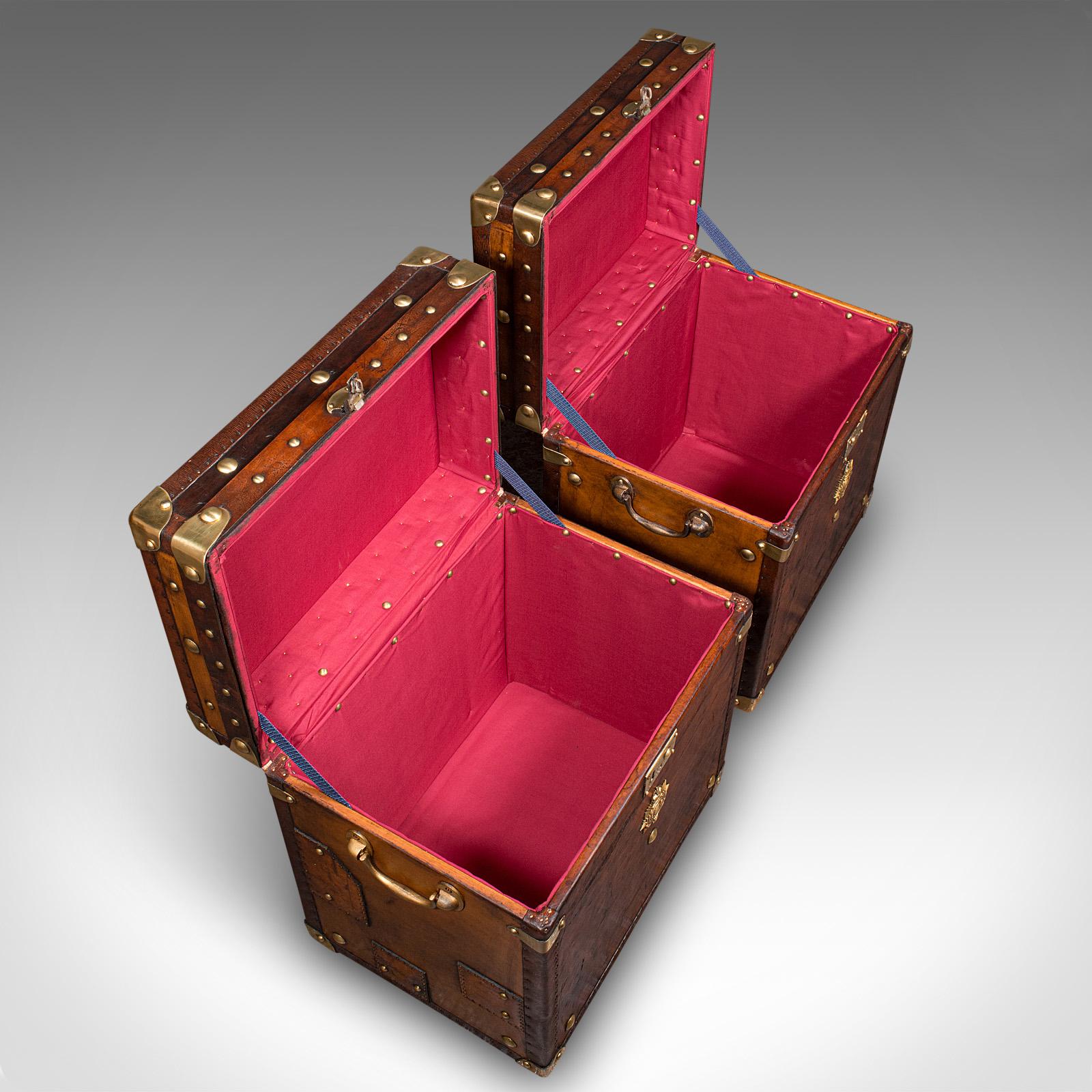 Pair, Vintage Officer's Campaign Luggage Cases, English, Bedside Nightstands For Sale 2