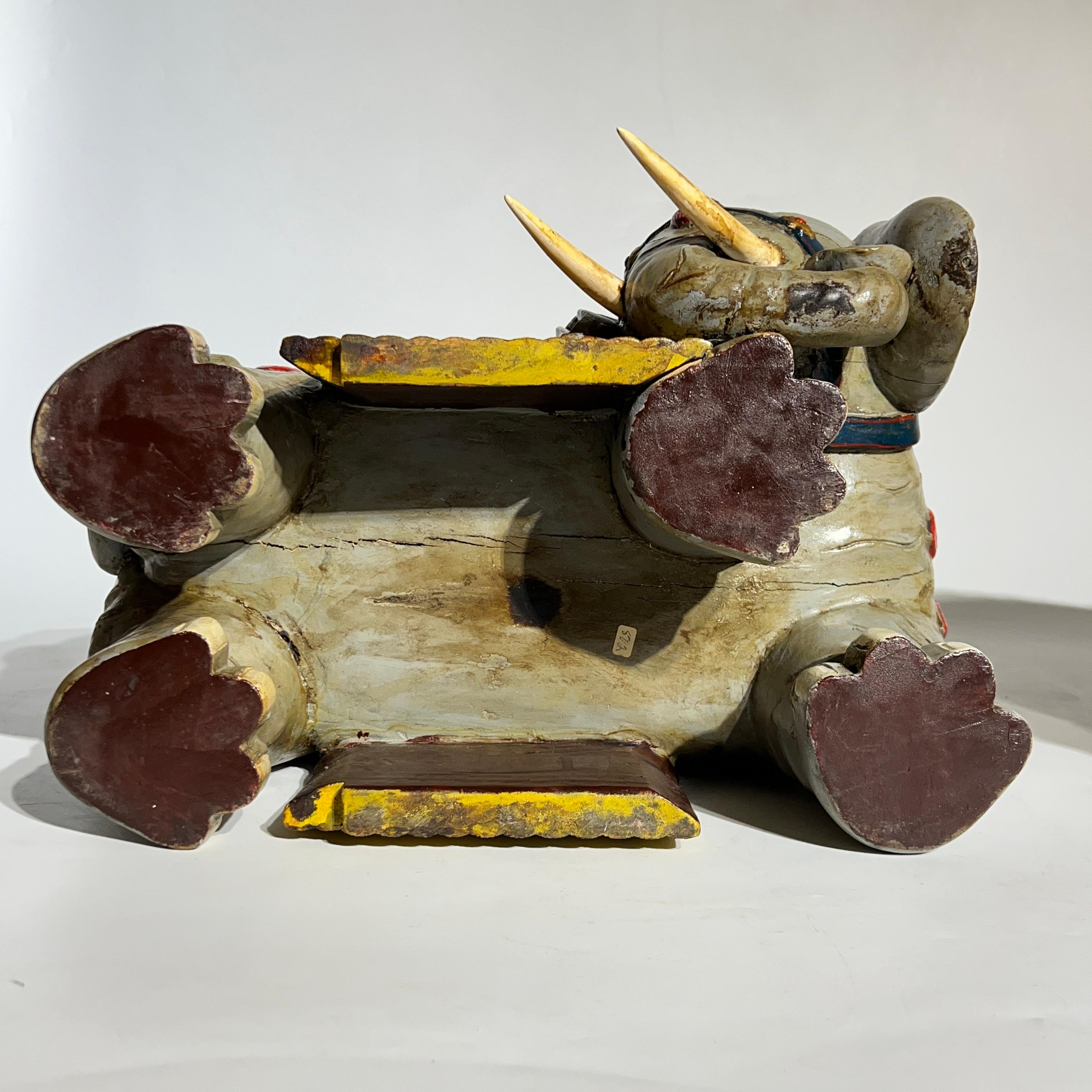Pair Vintage Oriental Polychrome Wooden Elephant Figures For Sale 1