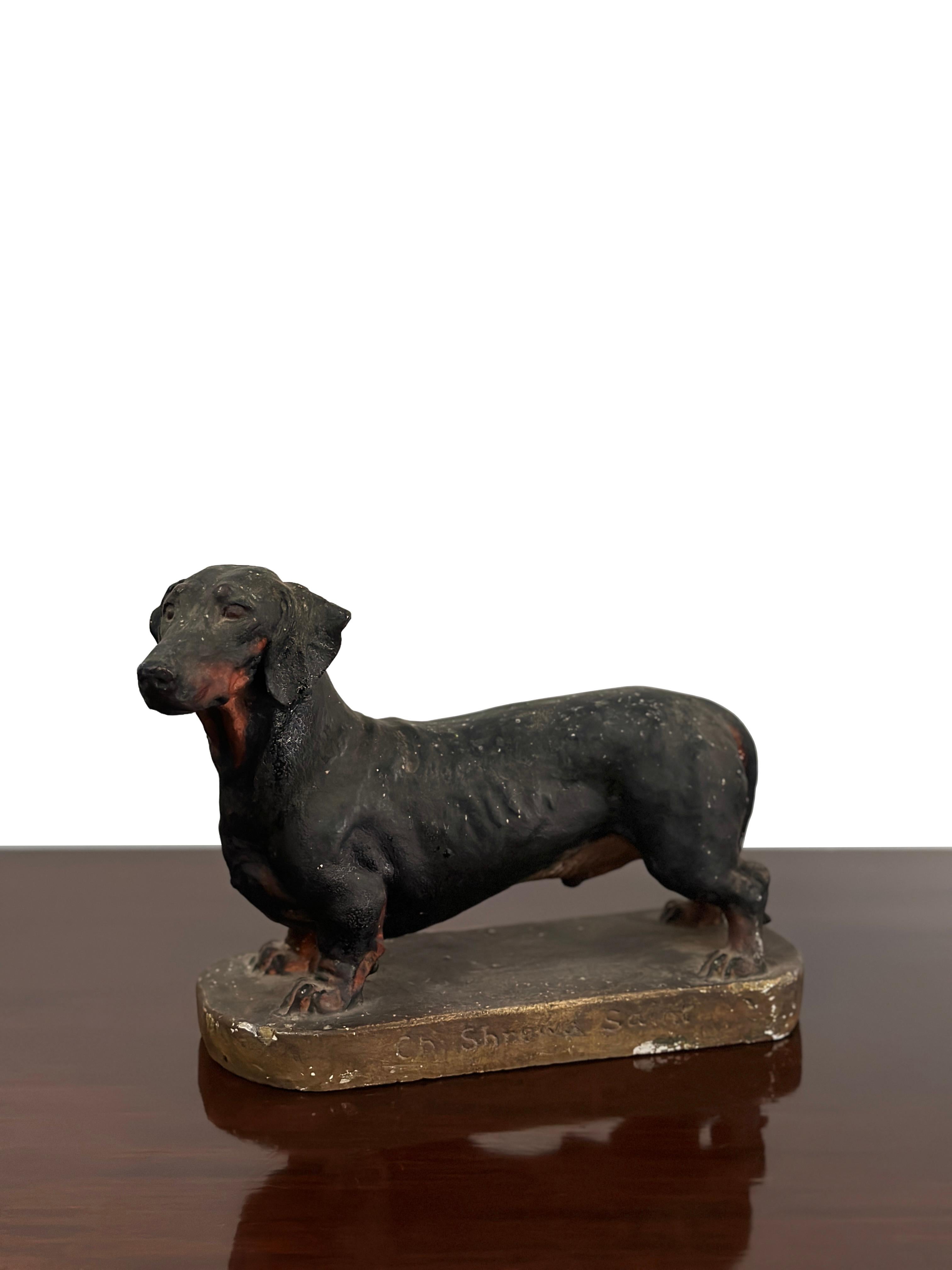 English Pair Vintage Painted Plaster Model Dogs Sculpture By Frederick Thomas Daws For Sale