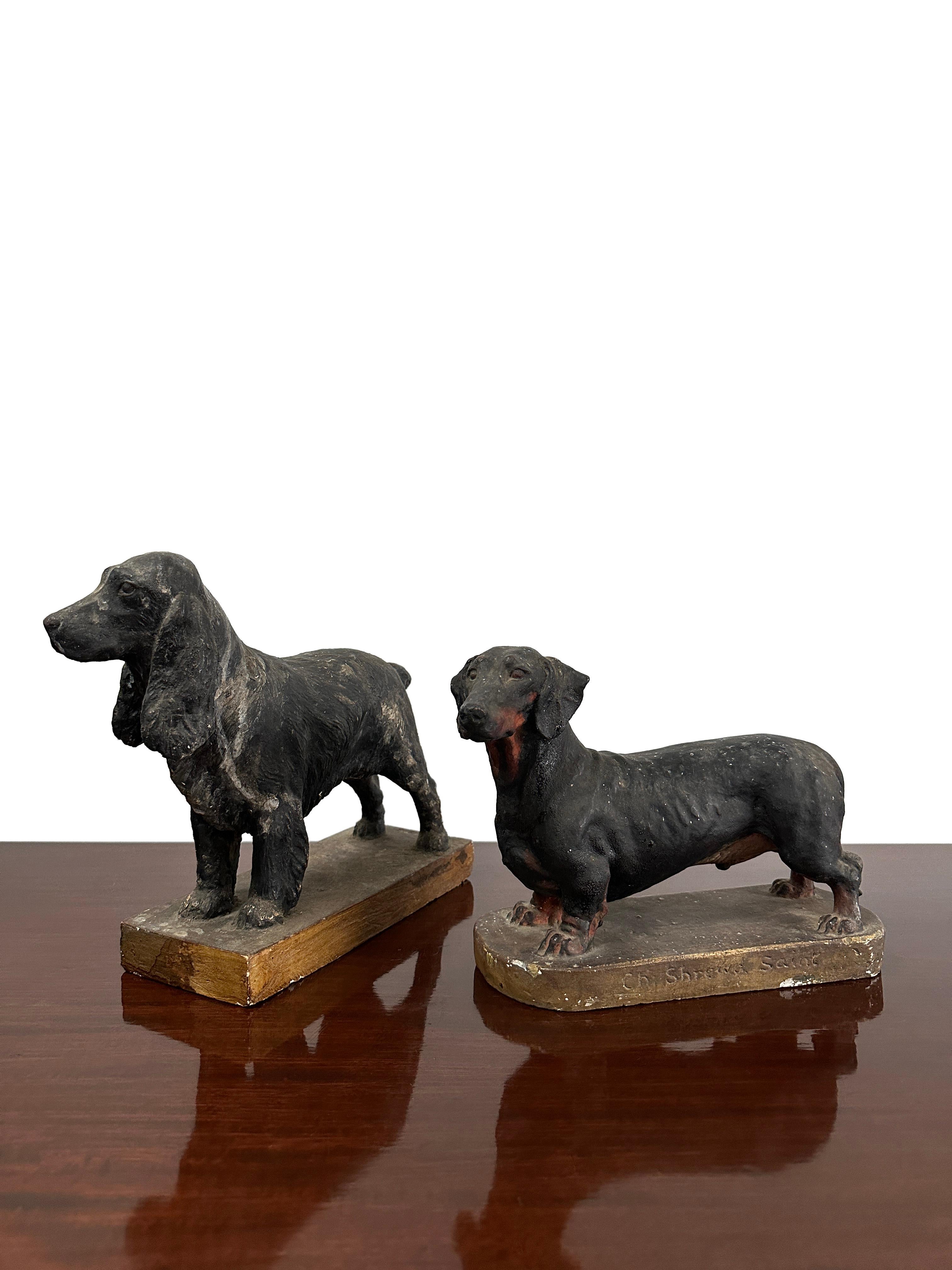 20th Century Pair Vintage Painted Plaster Model Dogs Sculpture By Frederick Thomas Daws For Sale