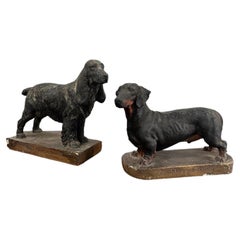 Pair Used Painted Plaster Model Dogs Sculpture By Frederick Thomas Daws