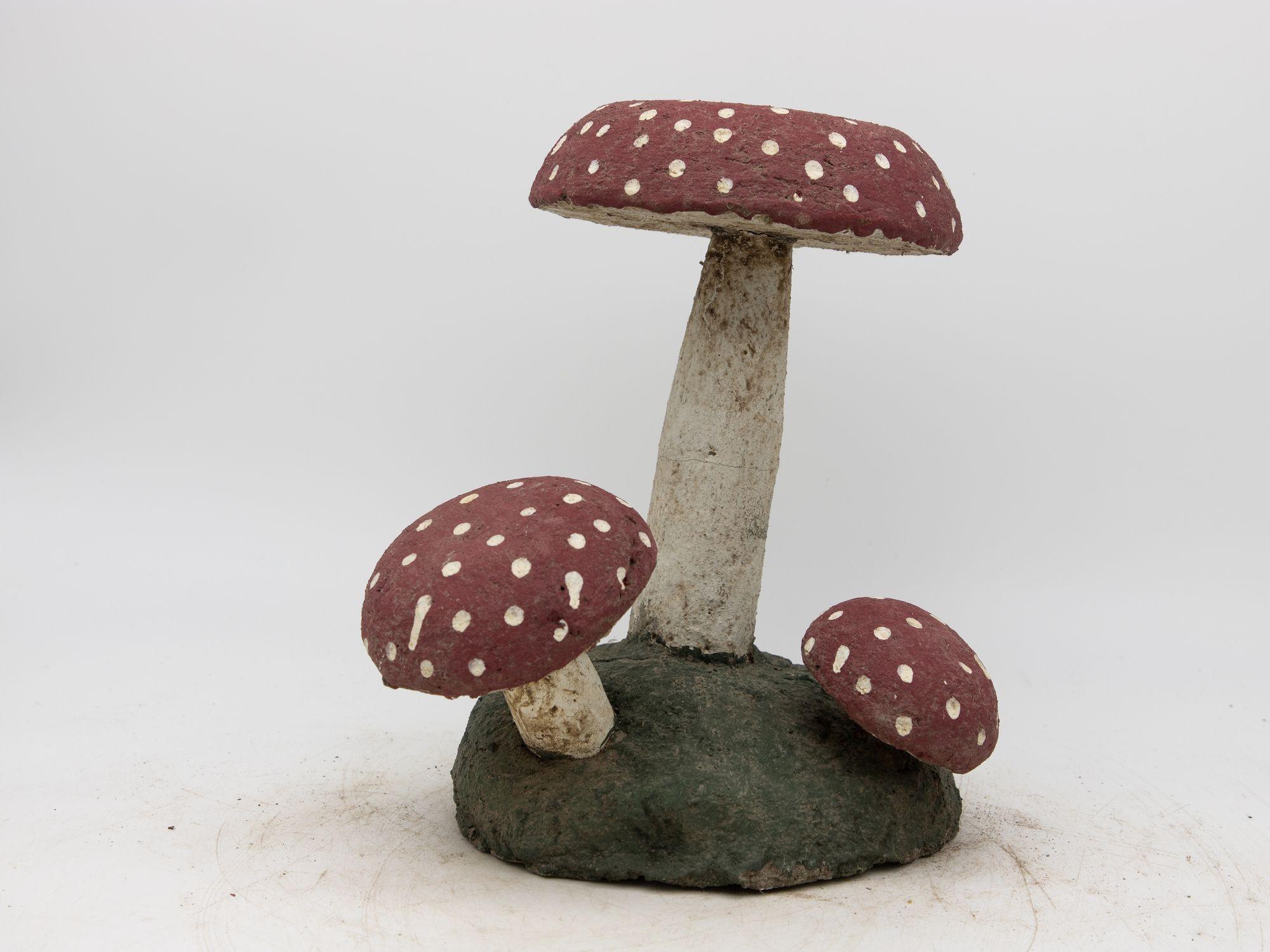 20th Century Pair Vintage Painted Stone Toadstool Mushrooms with Red Caps For Sale