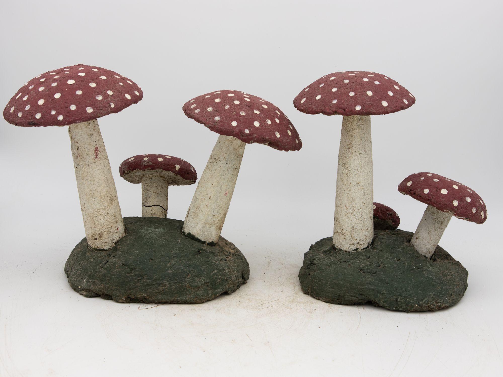 Pair Vintage Painted Stone Toadstools Mushrooms with Red Caps In Good Condition For Sale In South Salem, NY